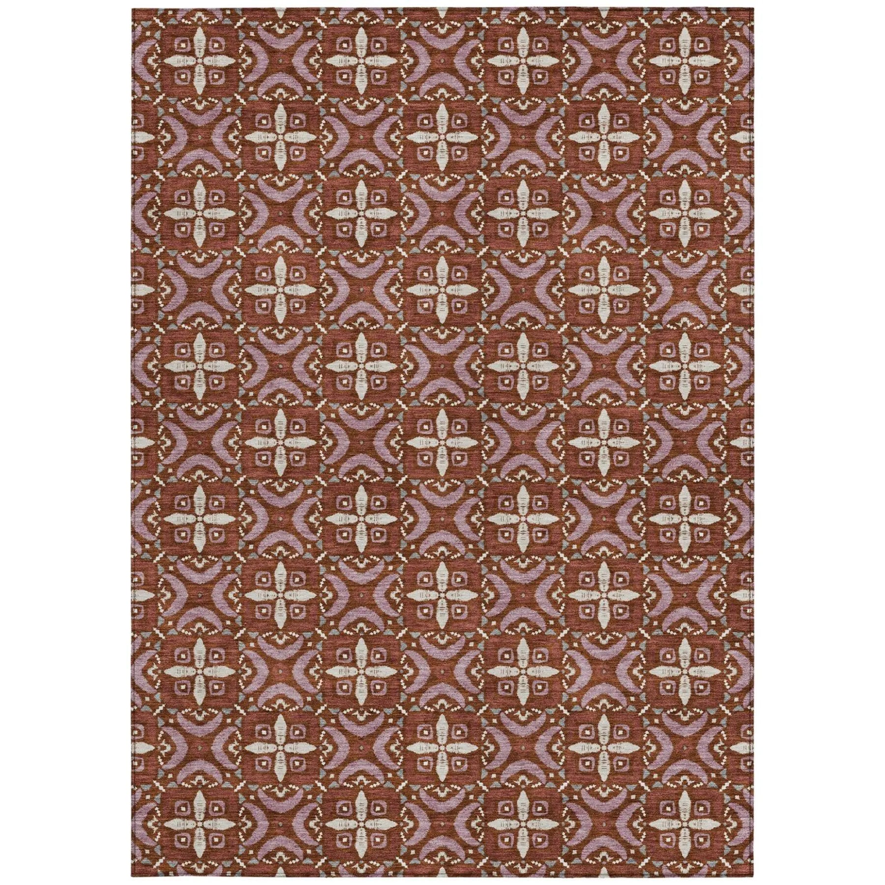 3' X 5' Brick Red And Red Geometric Washable Indoor Outdoor Area Rug Homeroots Outdoor