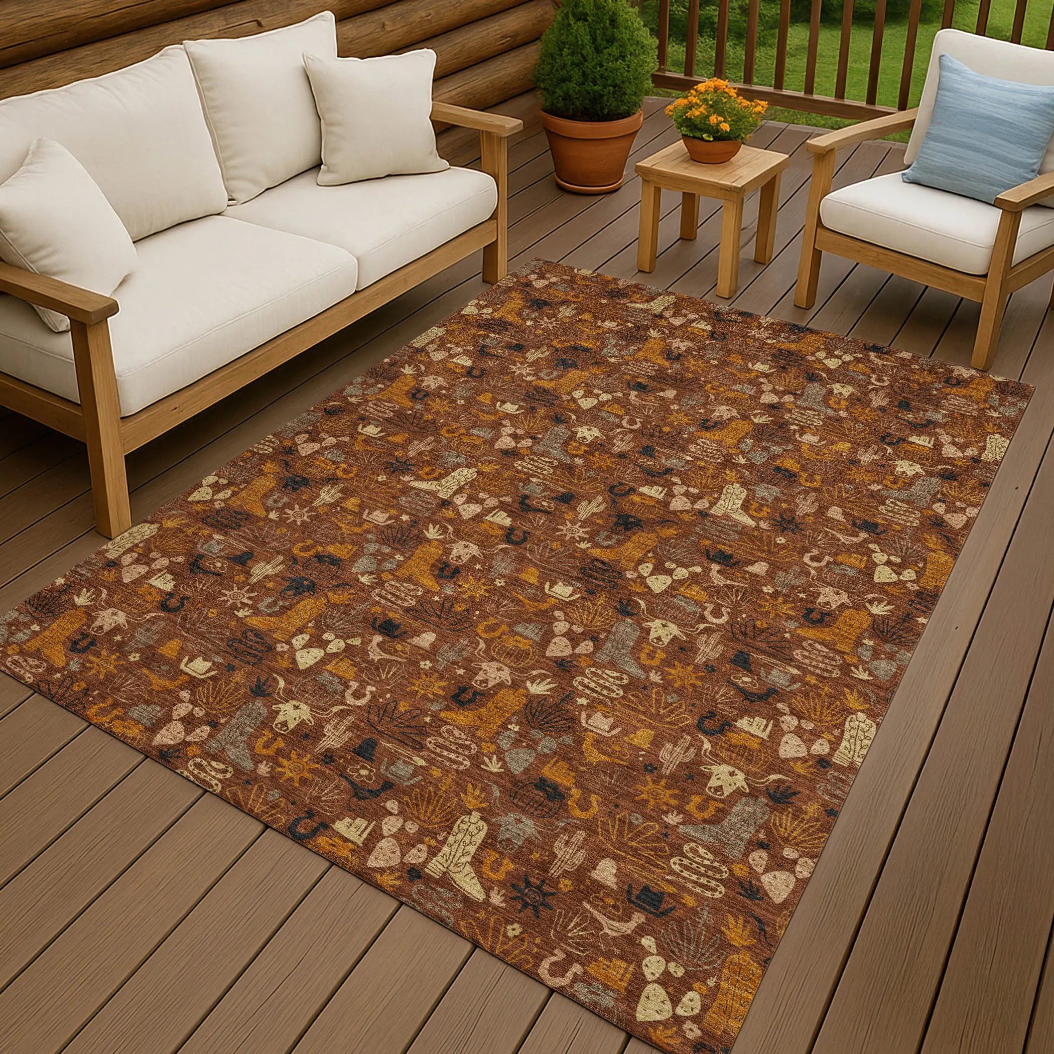 3' X 5' Brick Red And Red Stars Washable Indoor Outdoor Area Rug Homeroots Outdoor
