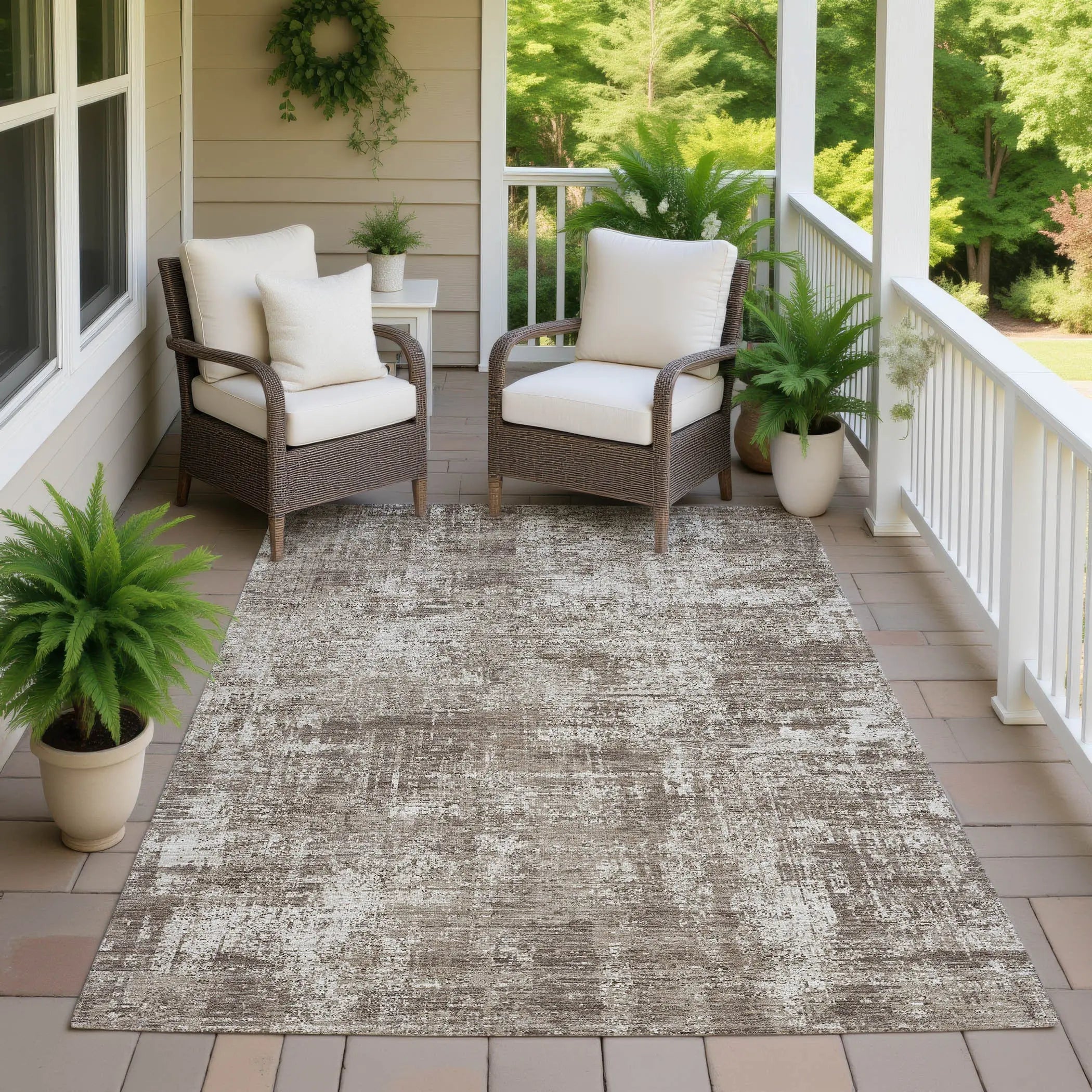 3' X 5' Brown And Beige Abstract Washable Indoor Outdoor Area Rug Homeroots Outdoor