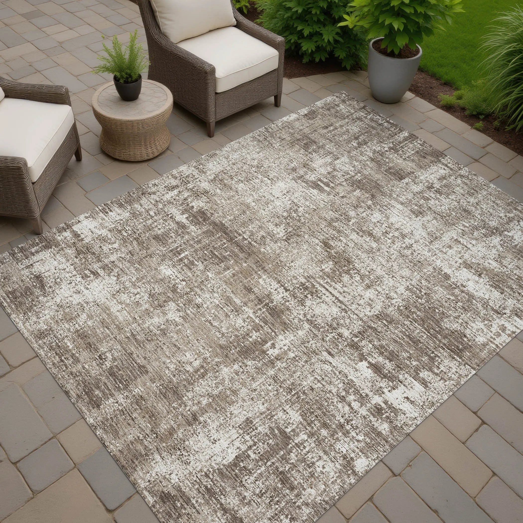 3' X 5' Brown And Beige Abstract Washable Indoor Outdoor Area Rug Homeroots Outdoor