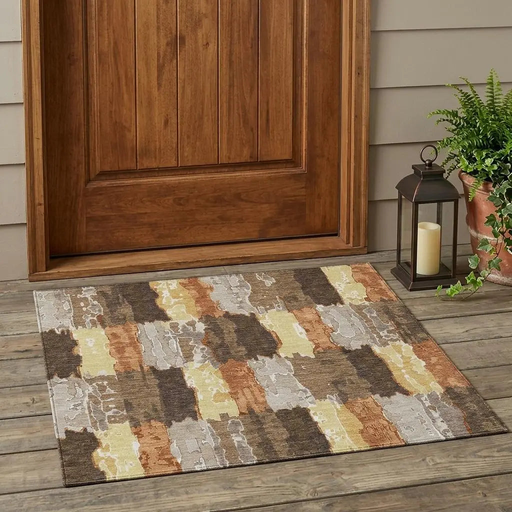 3' X 5' Brown And Beige Abstract Washable Indoor Outdoor Area Rug Homeroots Outdoor