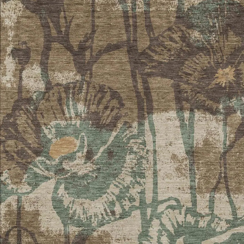 3' X 5' Brown And Beige Floral Washable Indoor Outdoor Area Rug Homeroots Outdoor