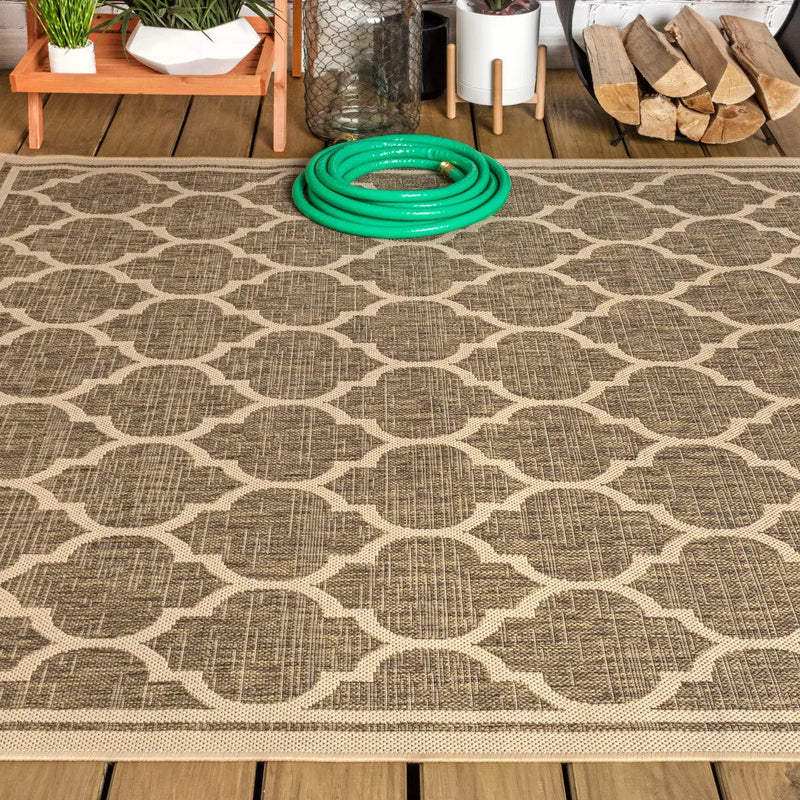 3' X 5' Brown And Beige Geometric Indoor Outdoor Area Rug Homeroots Outdoor