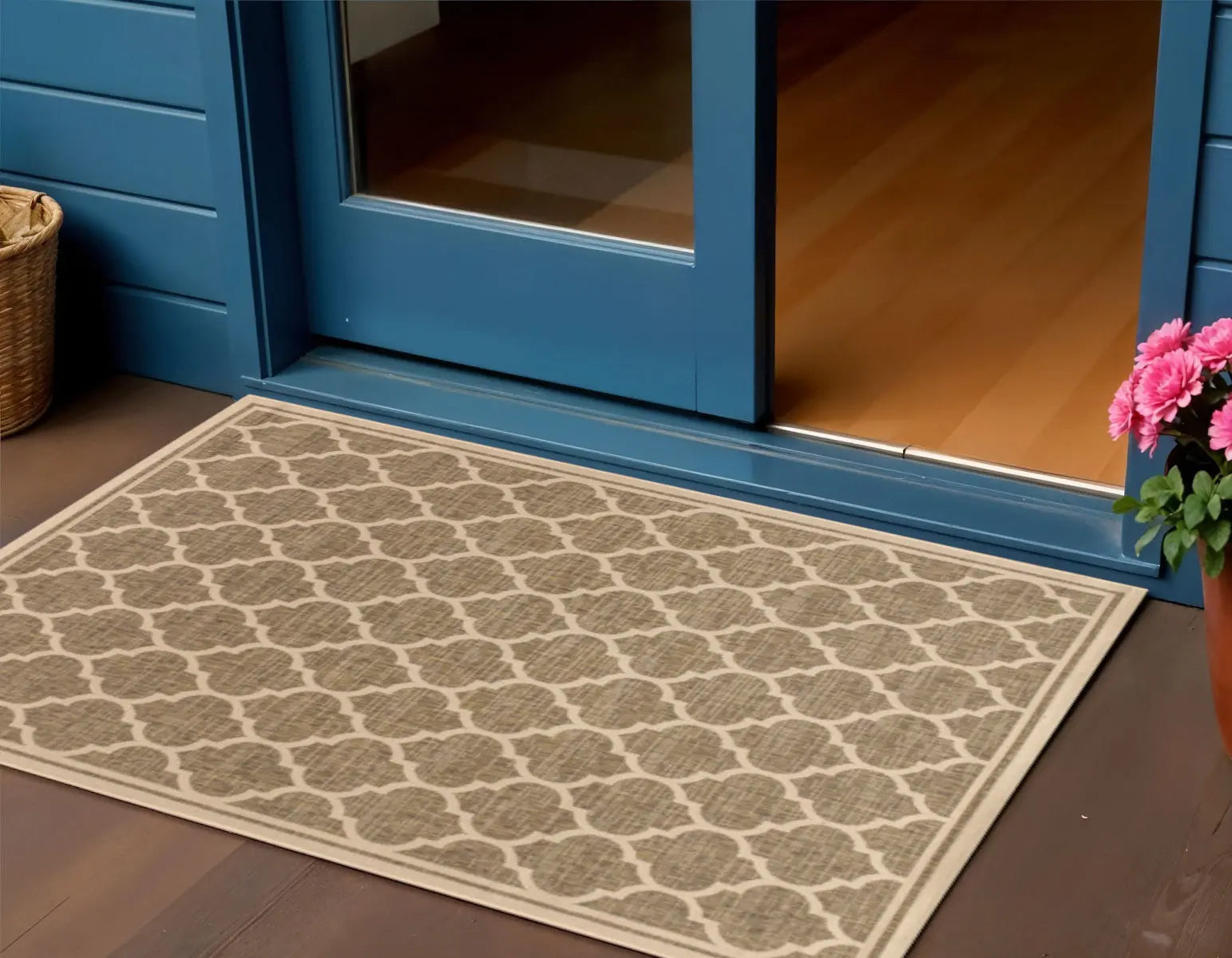 3' X 5' Brown And Beige Geometric Indoor Outdoor Area Rug Homeroots Outdoor