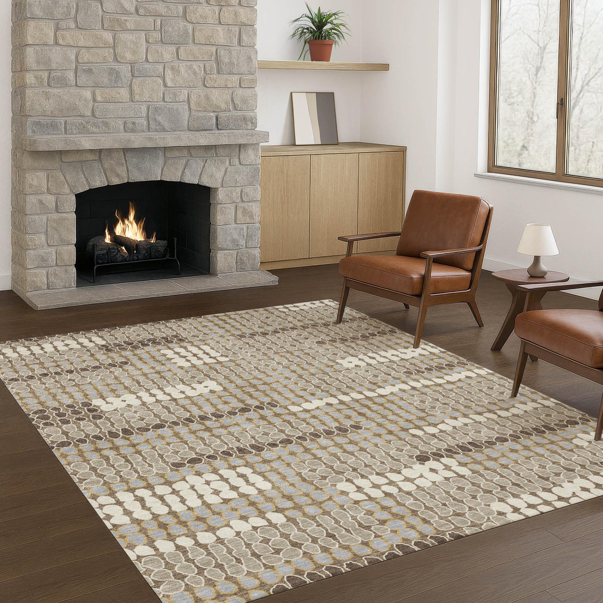 3' X 5' Brown And Beige Geometric Washable Indoor Outdoor Area Rug Homeroots Outdoor