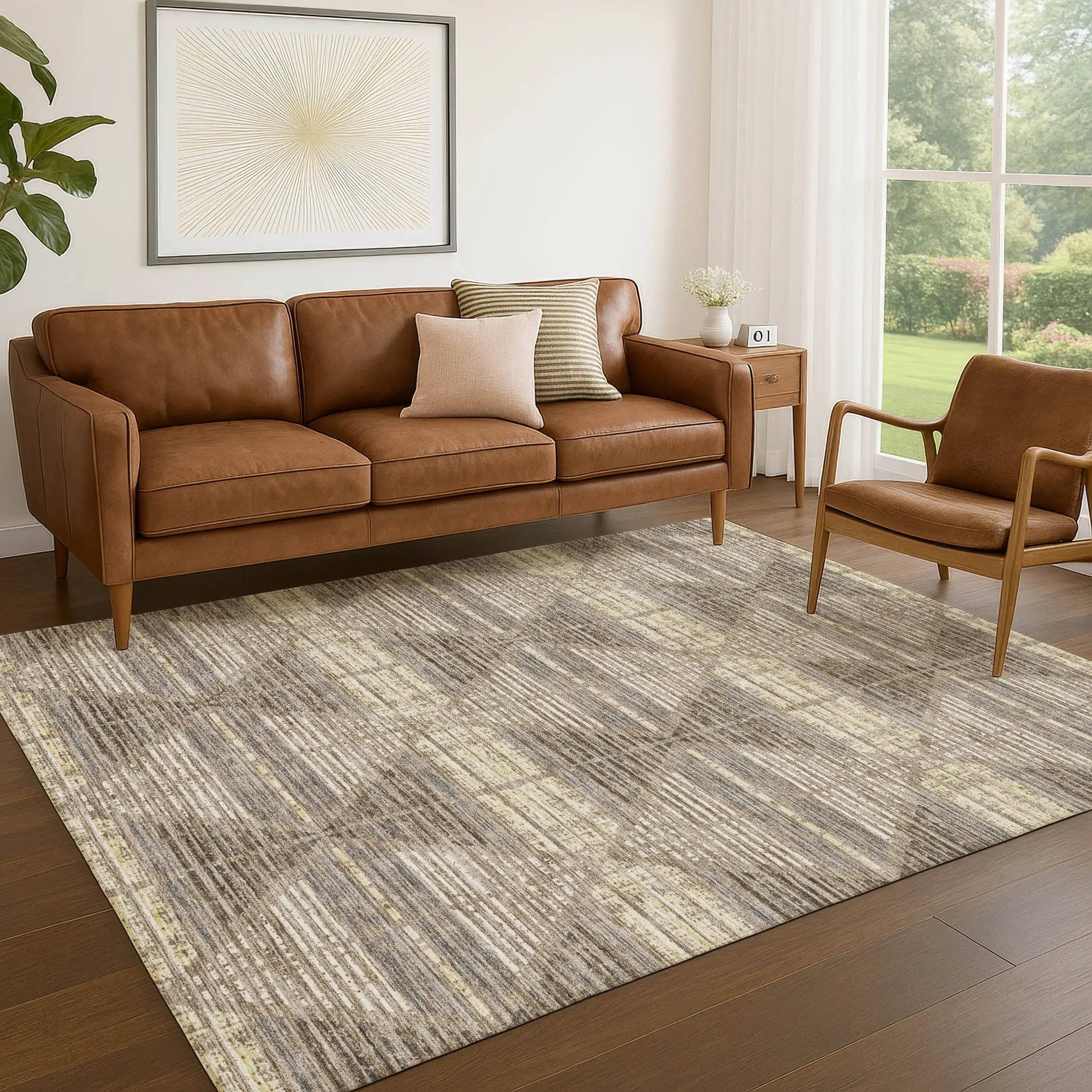 3' X 5' Brown And Beige Geometric Washable Indoor Outdoor Area Rug Homeroots Outdoor