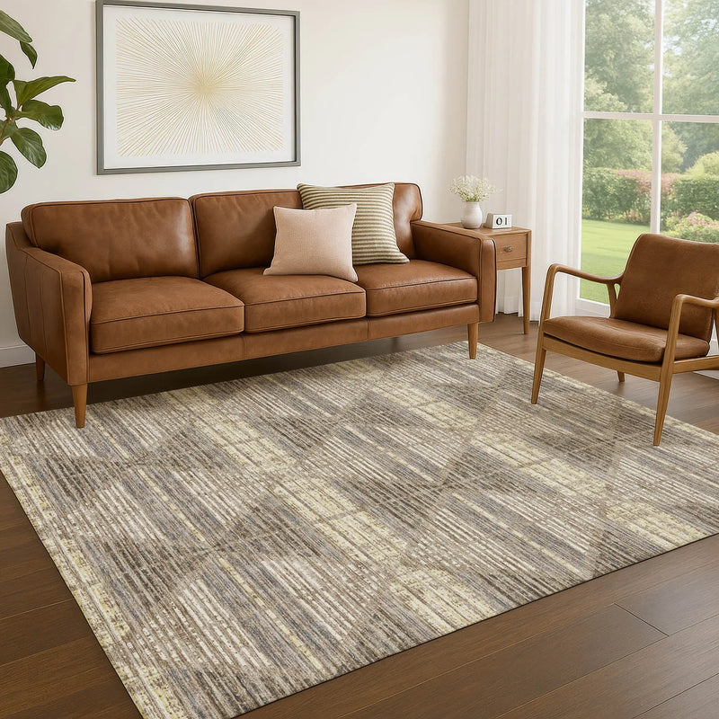 3' X 5' Brown And Beige Geometric Washable Indoor Outdoor Area Rug Homeroots Outdoor