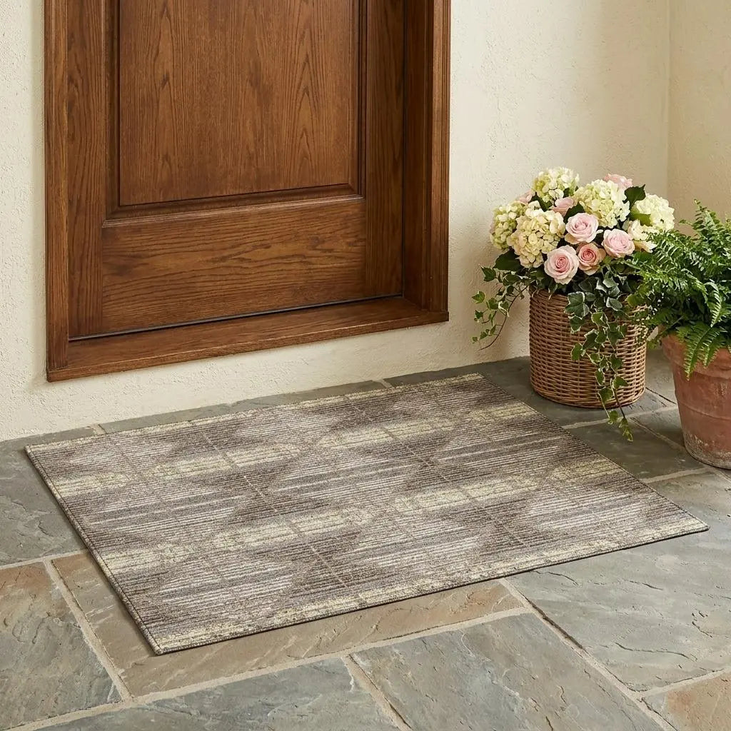 3' X 5' Brown And Beige Geometric Washable Indoor Outdoor Area Rug Homeroots Outdoor