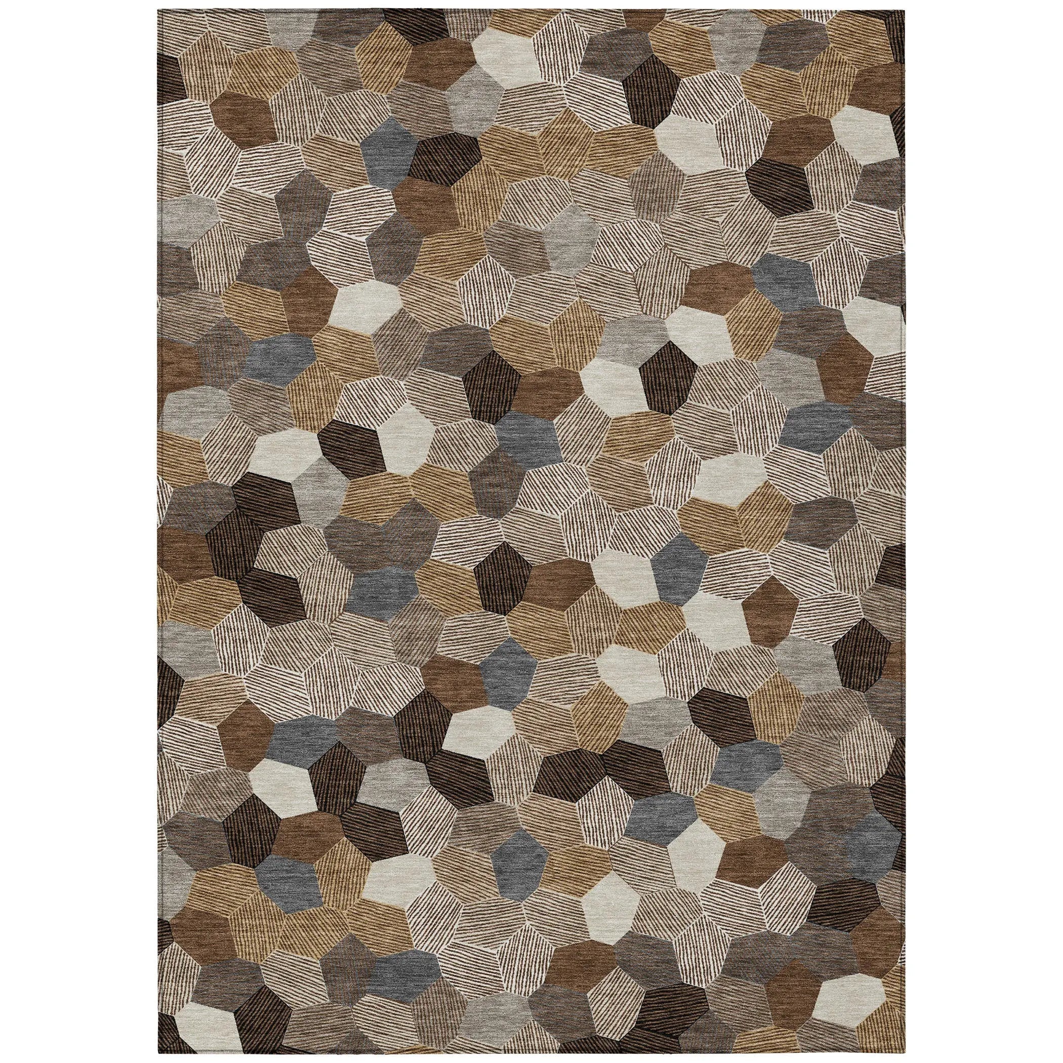 3' X 5' Brown And Beige Geometric Washable Indoor Outdoor Area Rug Homeroots Outdoor