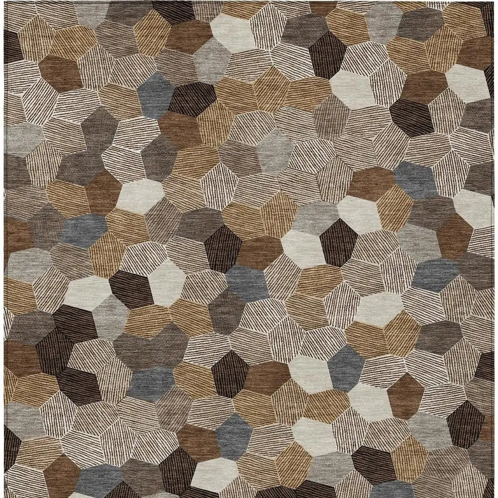 3' X 5' Brown And Beige Geometric Washable Indoor Outdoor Area Rug Homeroots Outdoor