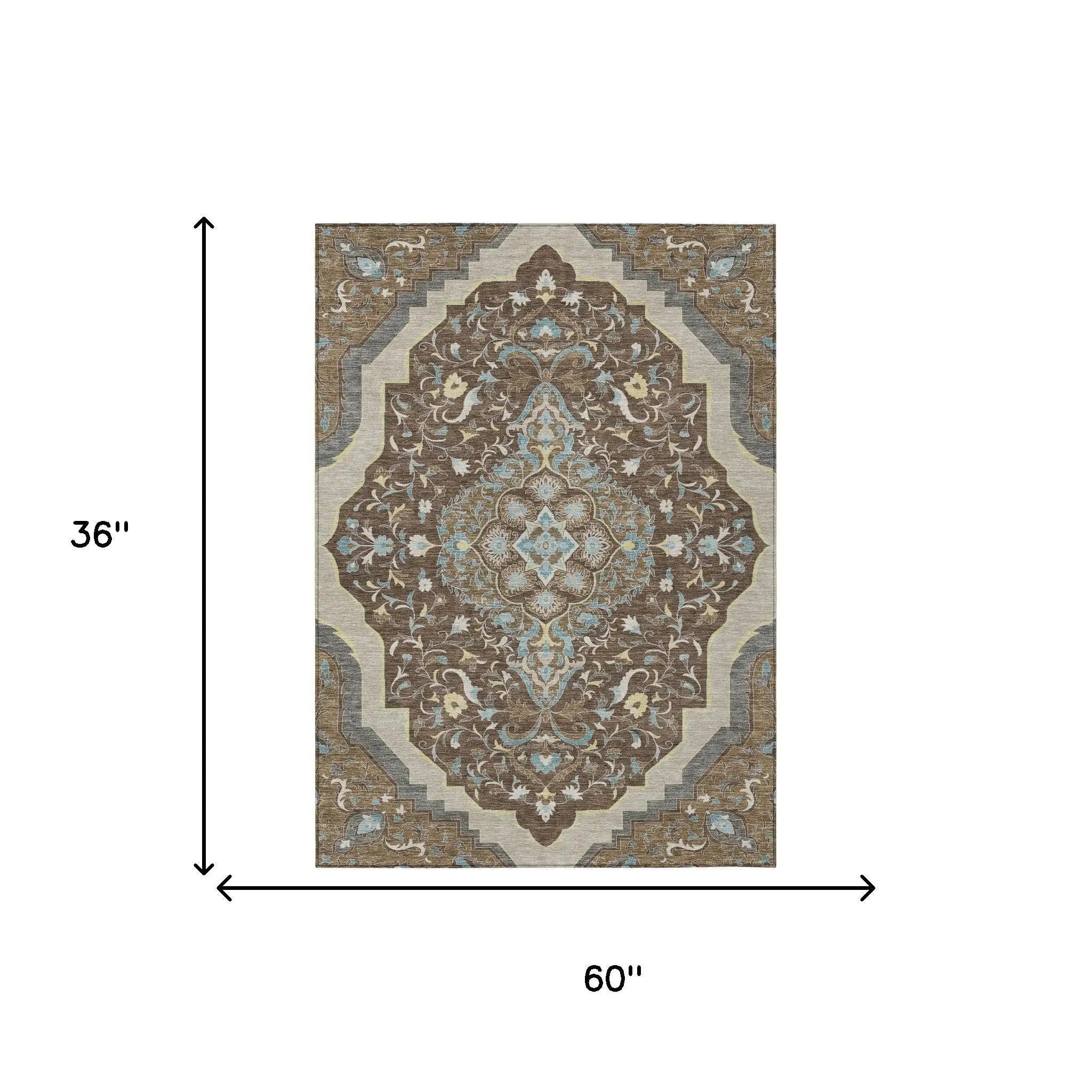 3' X 5' Brown And Beige Medallion Washable Indoor Outdoor Area Rug Homeroots Outdoor