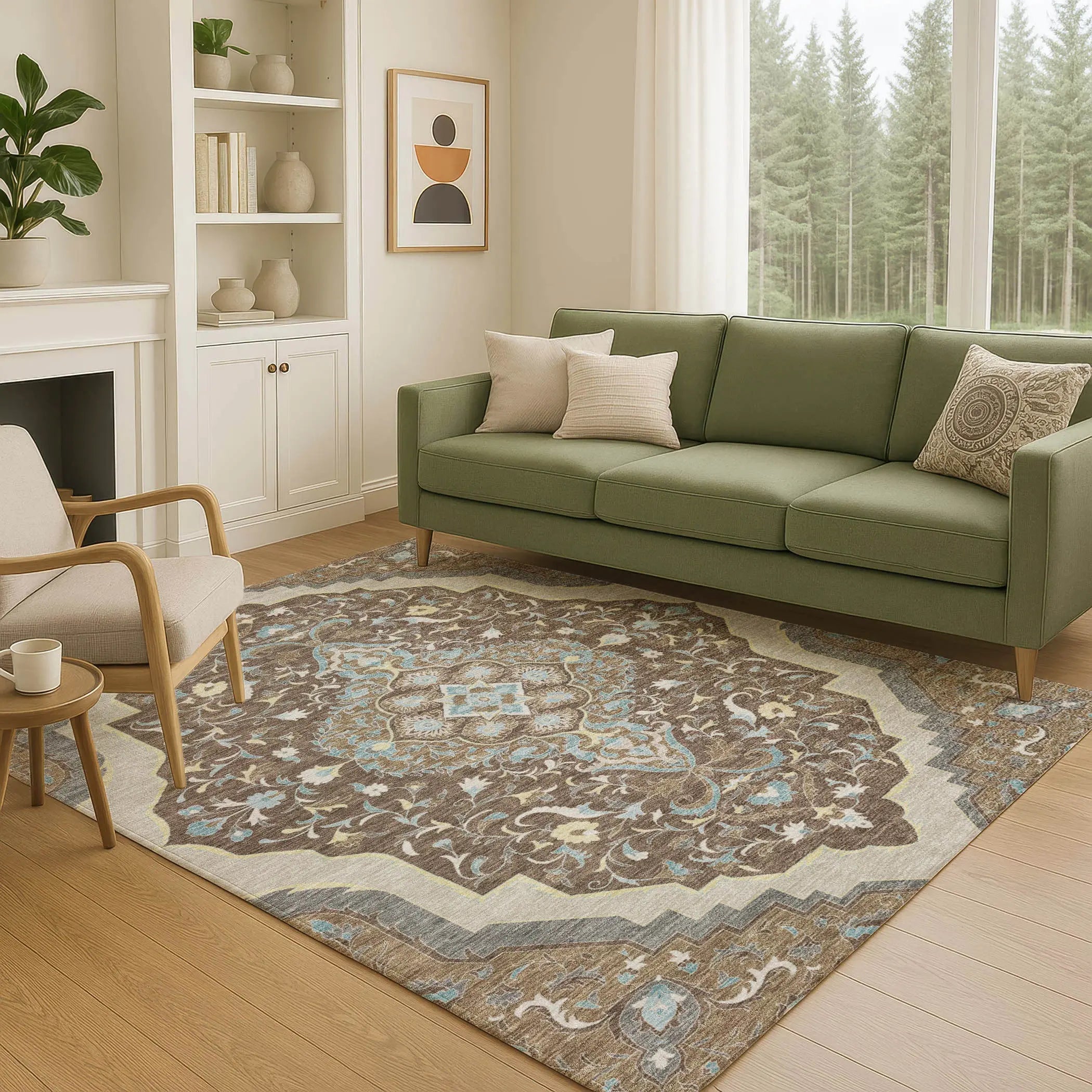 3' X 5' Brown And Beige Medallion Washable Indoor Outdoor Area Rug Homeroots Outdoor