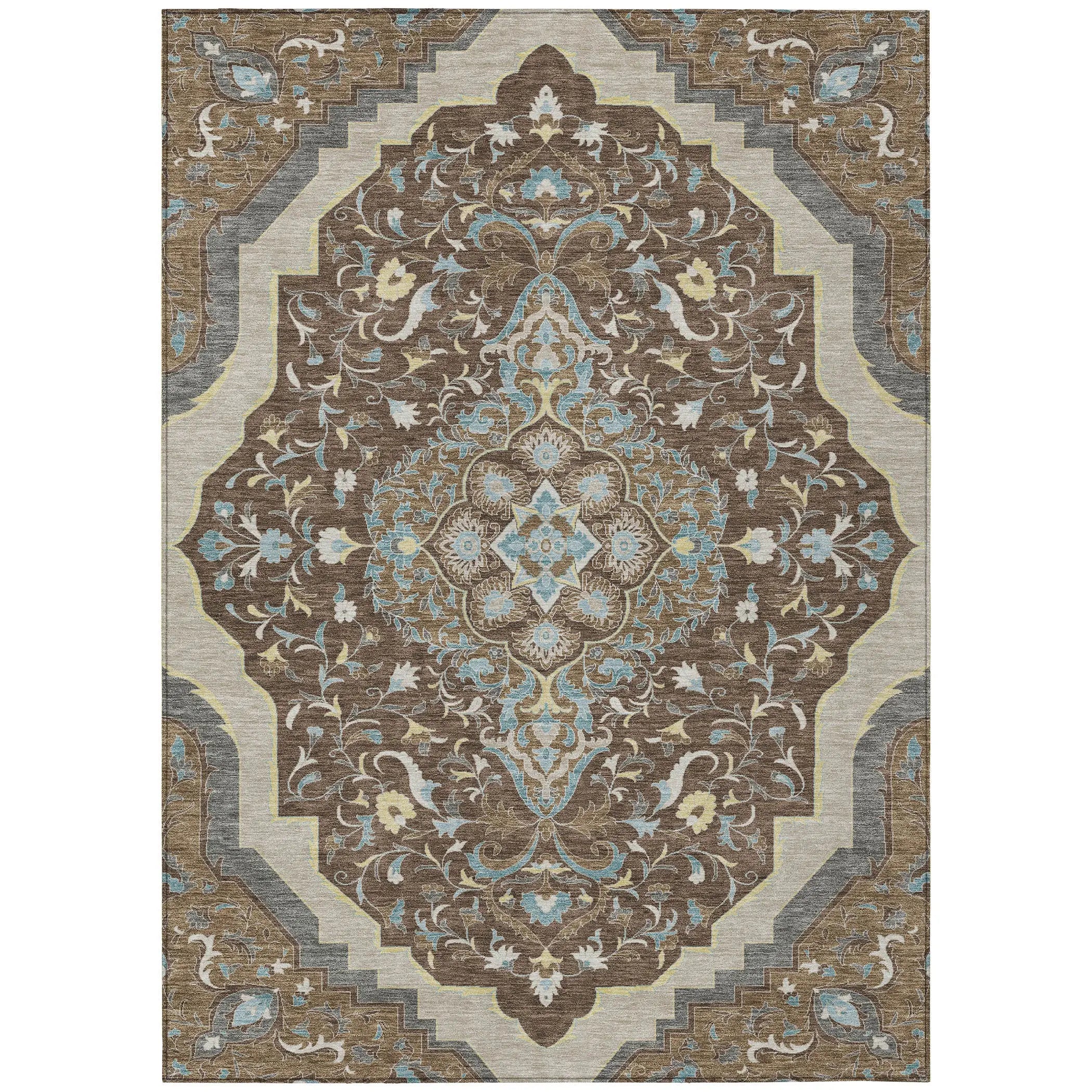 3' X 5' Brown And Beige Medallion Washable Indoor Outdoor Area Rug Homeroots Outdoor