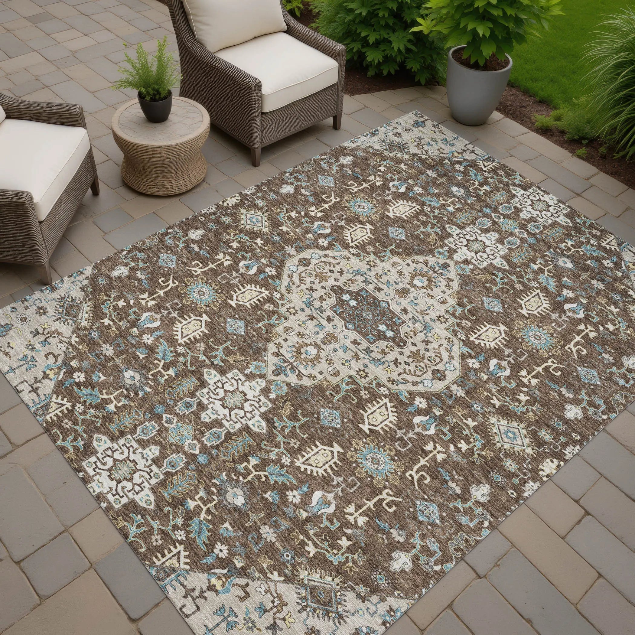3' X 5' Brown And Beige Medallion Washable Indoor Outdoor Area Rug Homeroots Outdoor