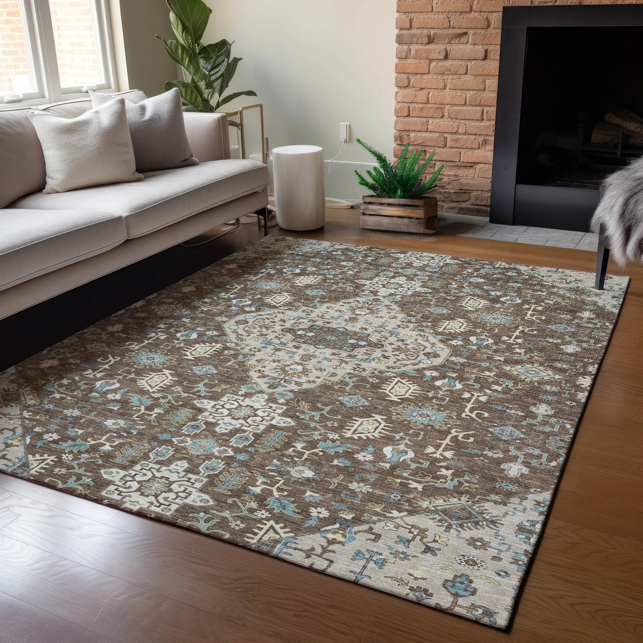 3' X 5' Brown And Beige Medallion Washable Indoor Outdoor Area Rug Homeroots Outdoor