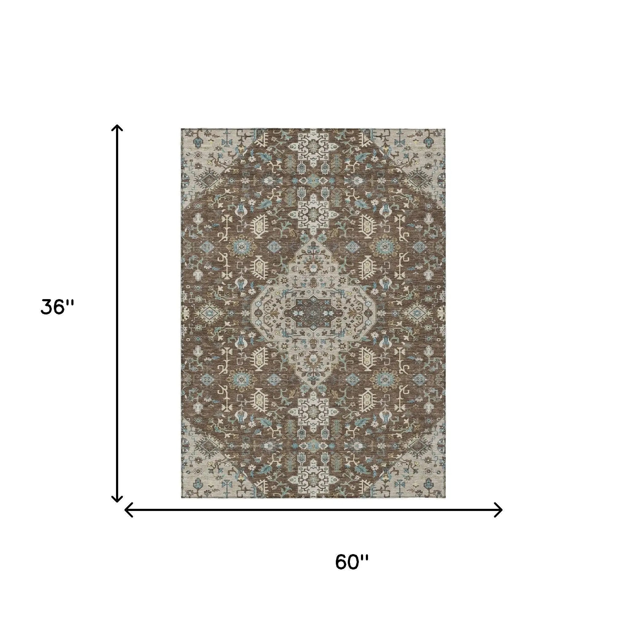 3' X 5' Brown And Beige Medallion Washable Indoor Outdoor Area Rug Homeroots Outdoor
