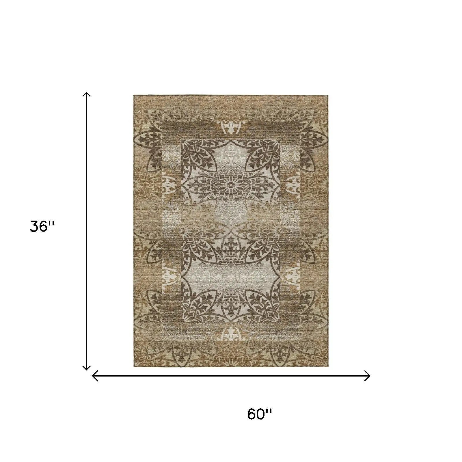 3' X 5' Brown And Beige Oriental Washable Indoor Outdoor Area Rug Homeroots Outdoor