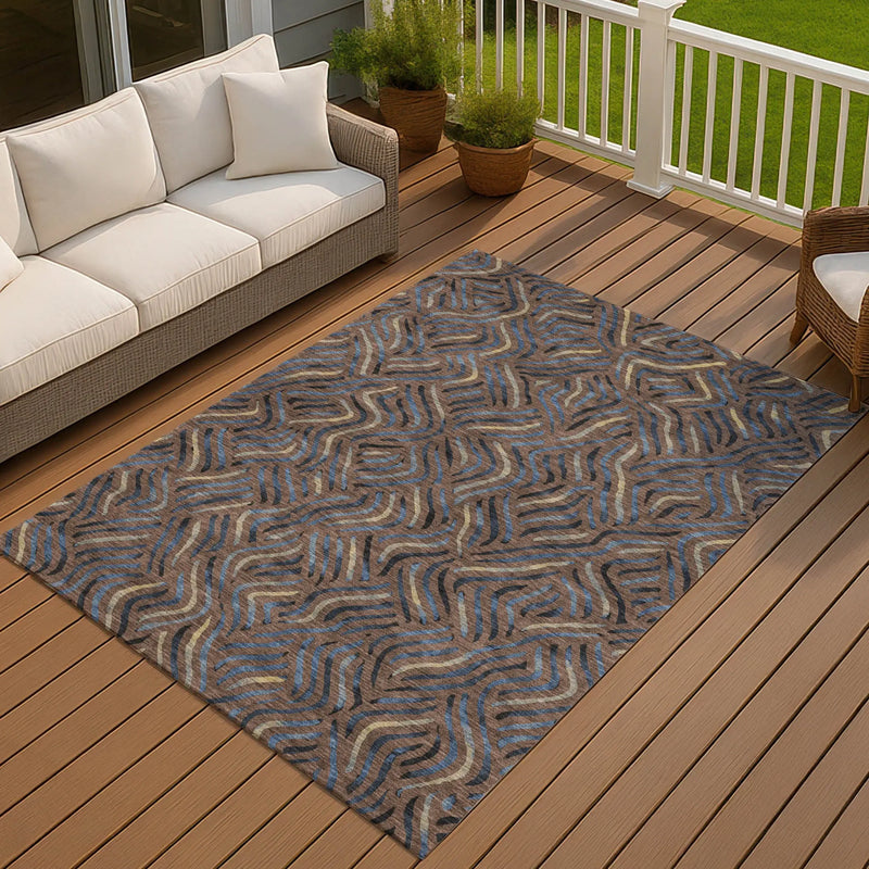 3' X 5' Brown And Black Abstract Washable Indoor Outdoor Area Rug Homeroots Outdoor