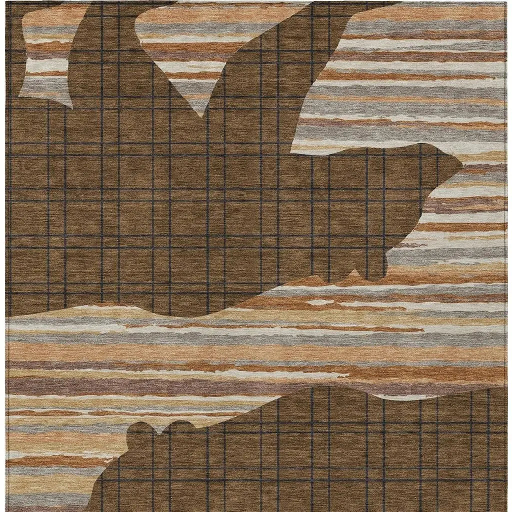 3' X 5' Brown And Black Abstract Washable Indoor Outdoor Area Rug Homeroots Outdoor