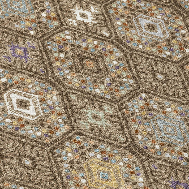 3' X 5' Brown And Chocolate Geometric Washable Indoor Outdoor Area Rug Homeroots Outdoor