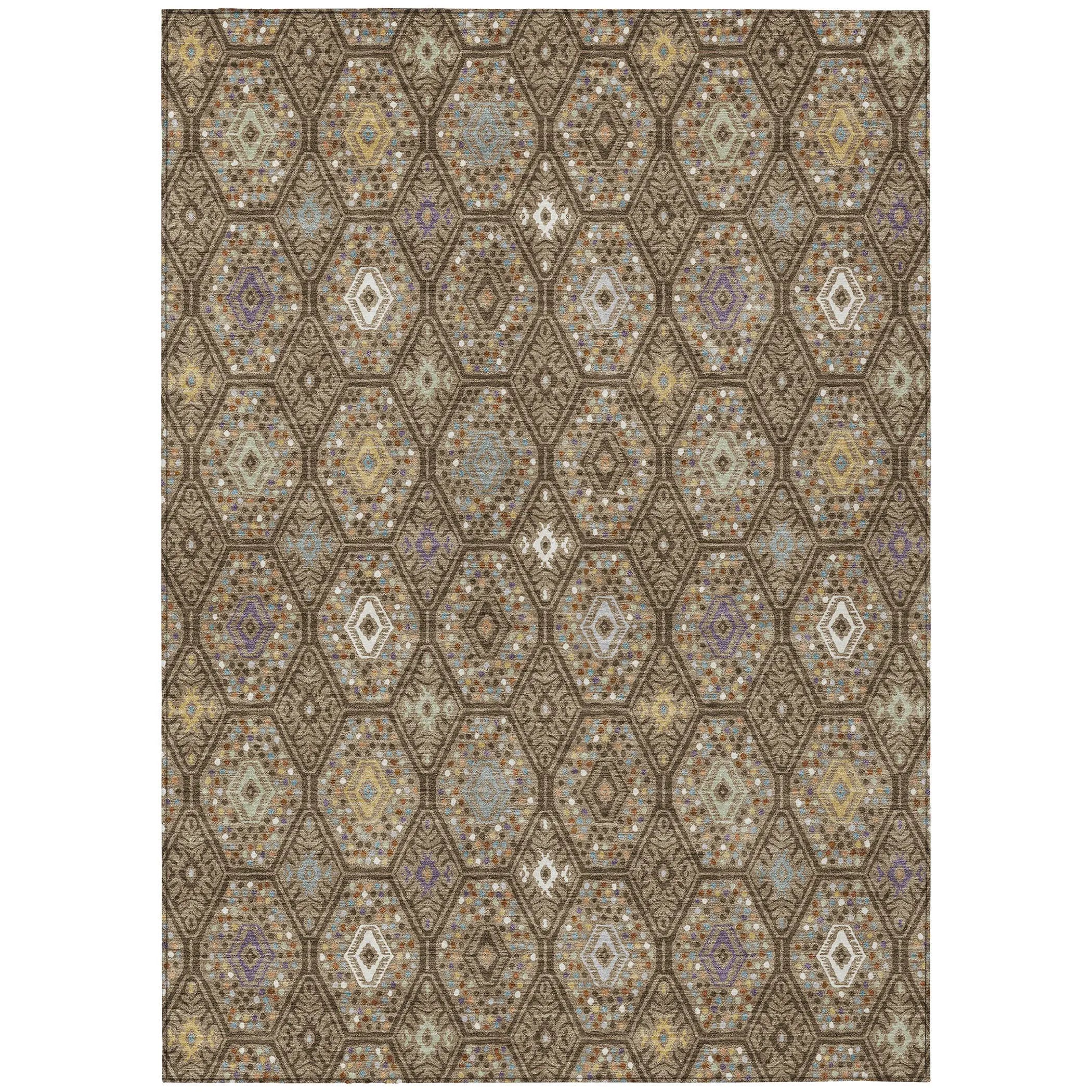 3' X 5' Brown And Chocolate Geometric Washable Indoor Outdoor Area Rug Homeroots Outdoor