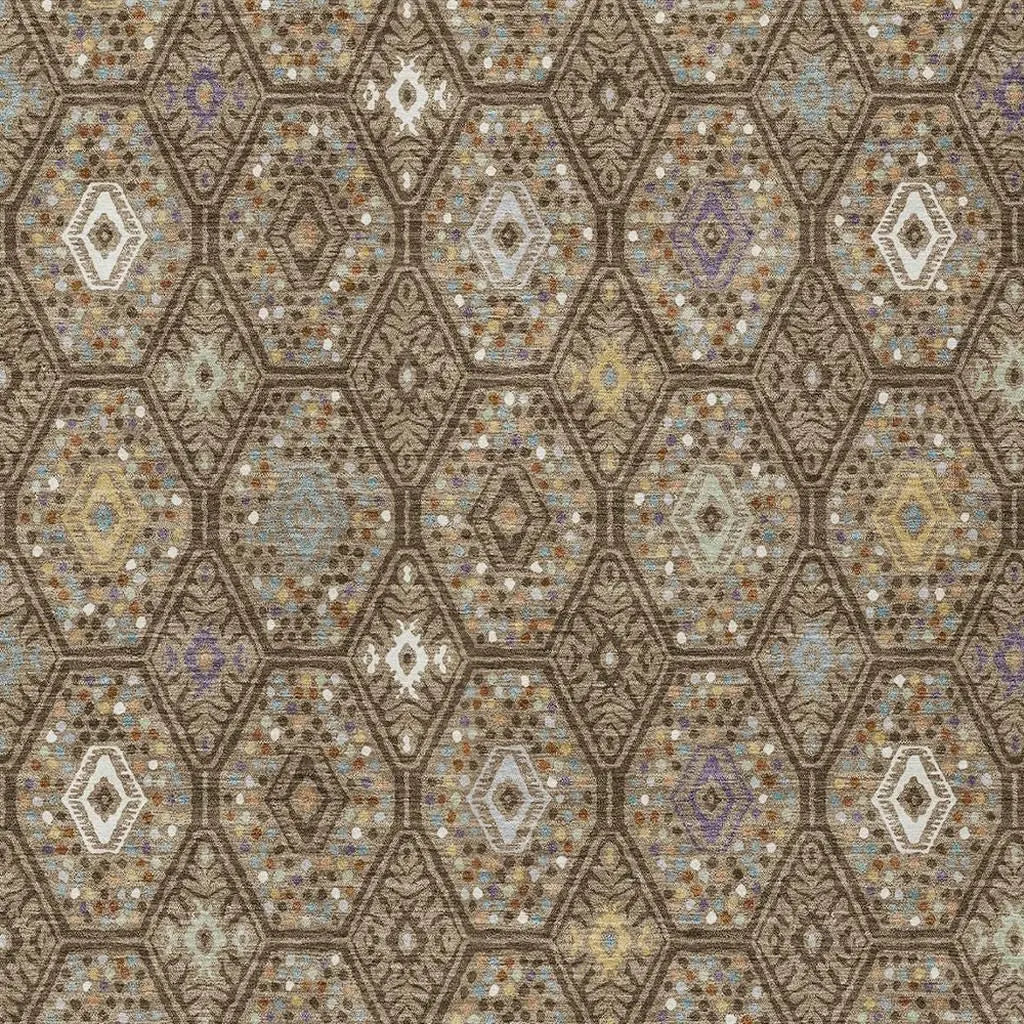 3' X 5' Brown And Chocolate Geometric Washable Indoor Outdoor Area Rug Homeroots Outdoor