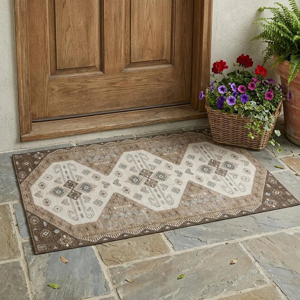 3' X 5' Brown And Chocolate Geometric Washable Indoor Outdoor Area Rug Homeroots Outdoor