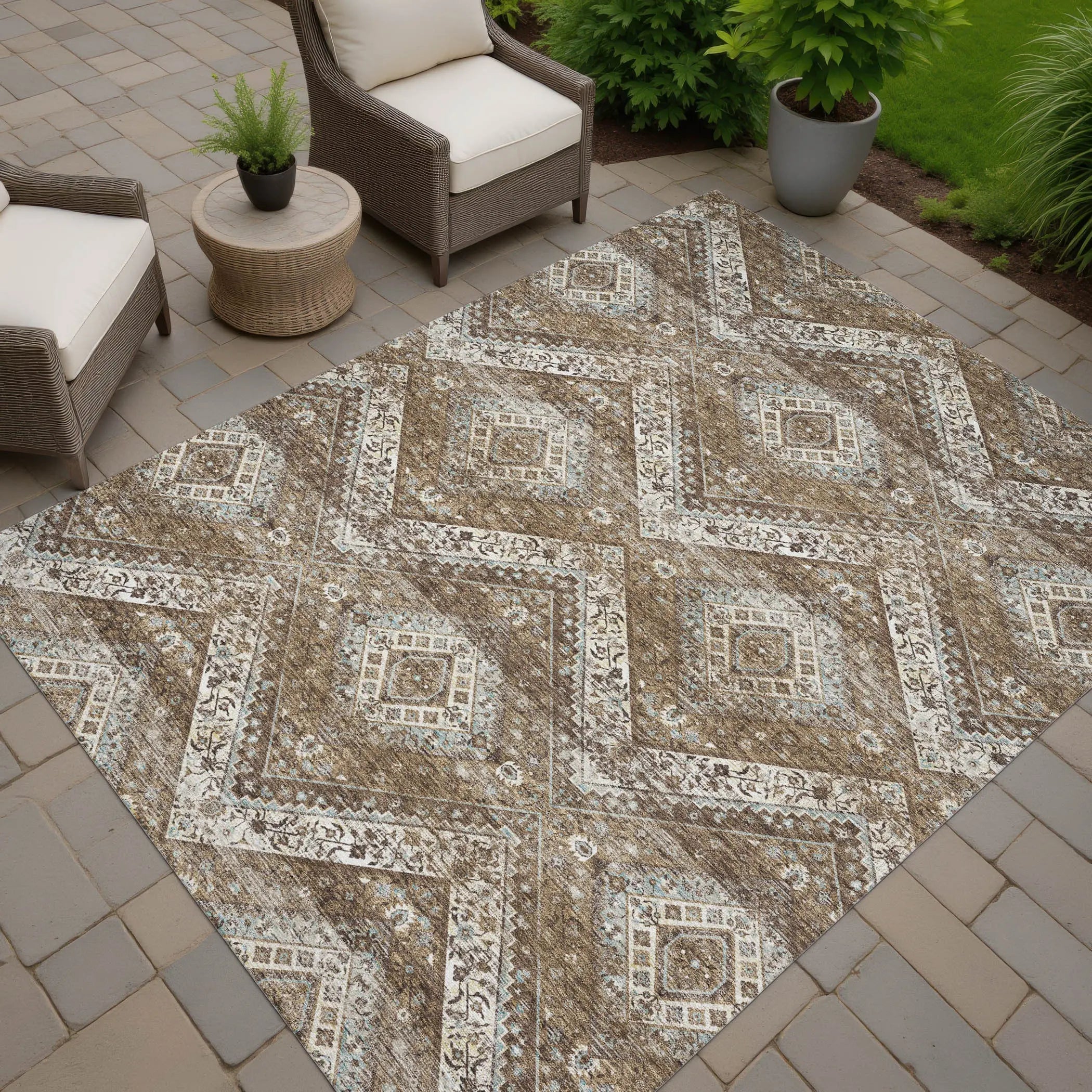 3' X 5' Brown And Chocolate Tribal Washable Indoor Outdoor Area Rug Homeroots Outdoor