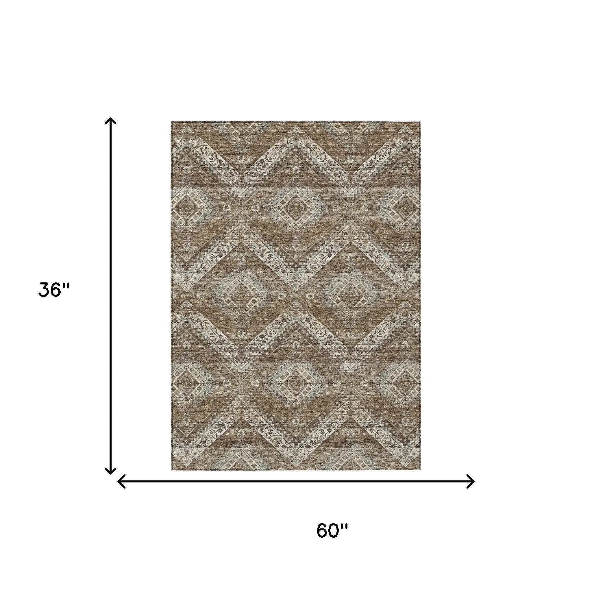 3' X 5' Brown And Chocolate Tribal Washable Indoor Outdoor Area Rug Homeroots Outdoor