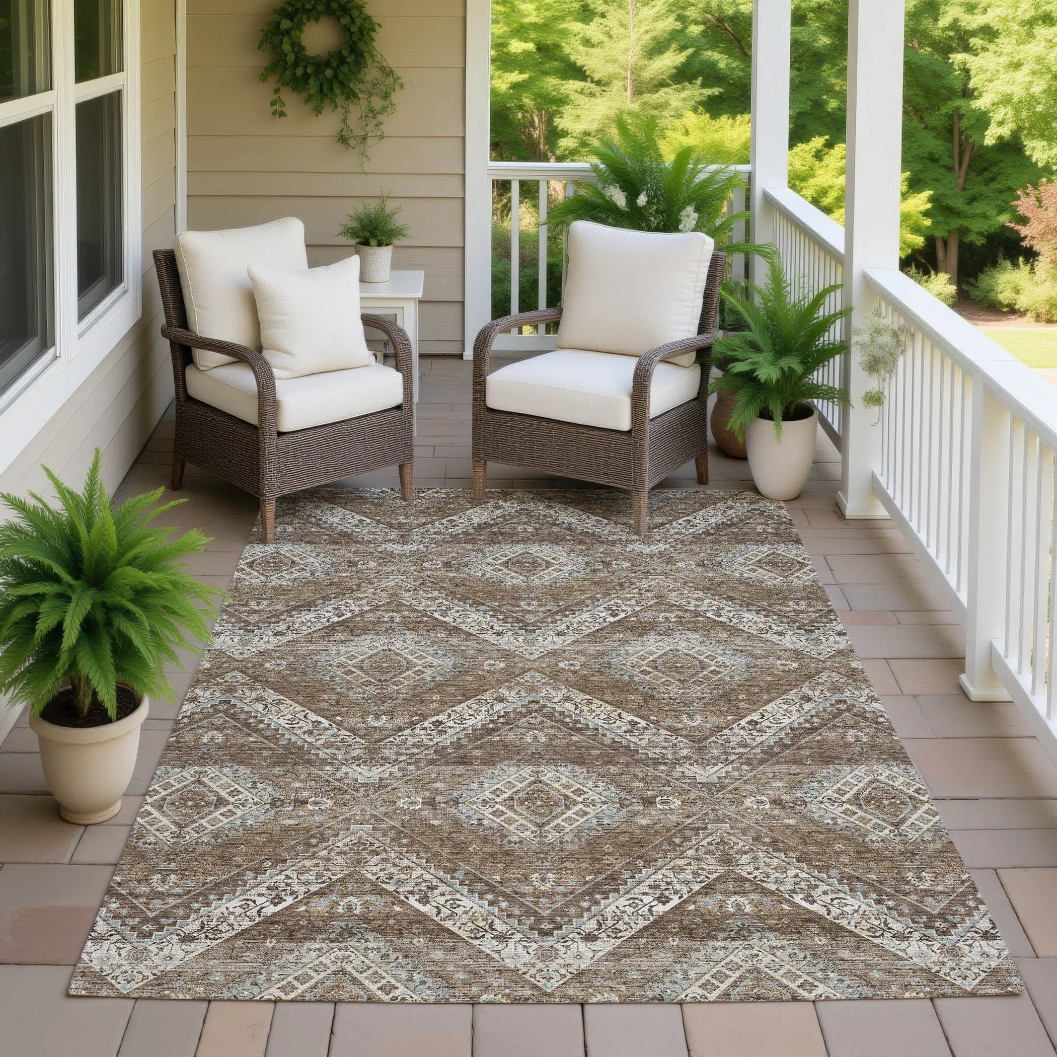 3' X 5' Brown And Chocolate Tribal Washable Indoor Outdoor Area Rug Homeroots Outdoor
