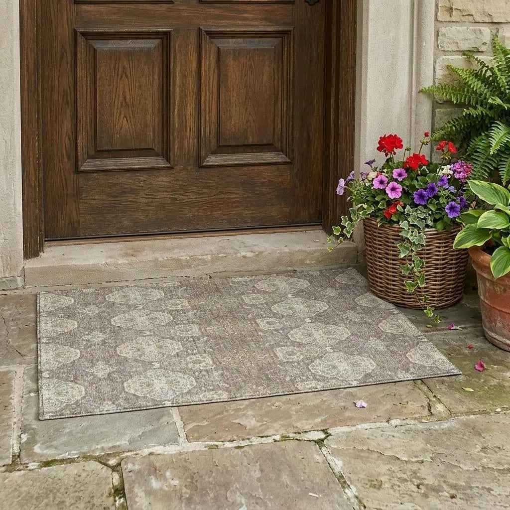 3' X 5' Brown And Copper Floral Washable Indoor Outdoor Area Rug Homeroots Outdoor