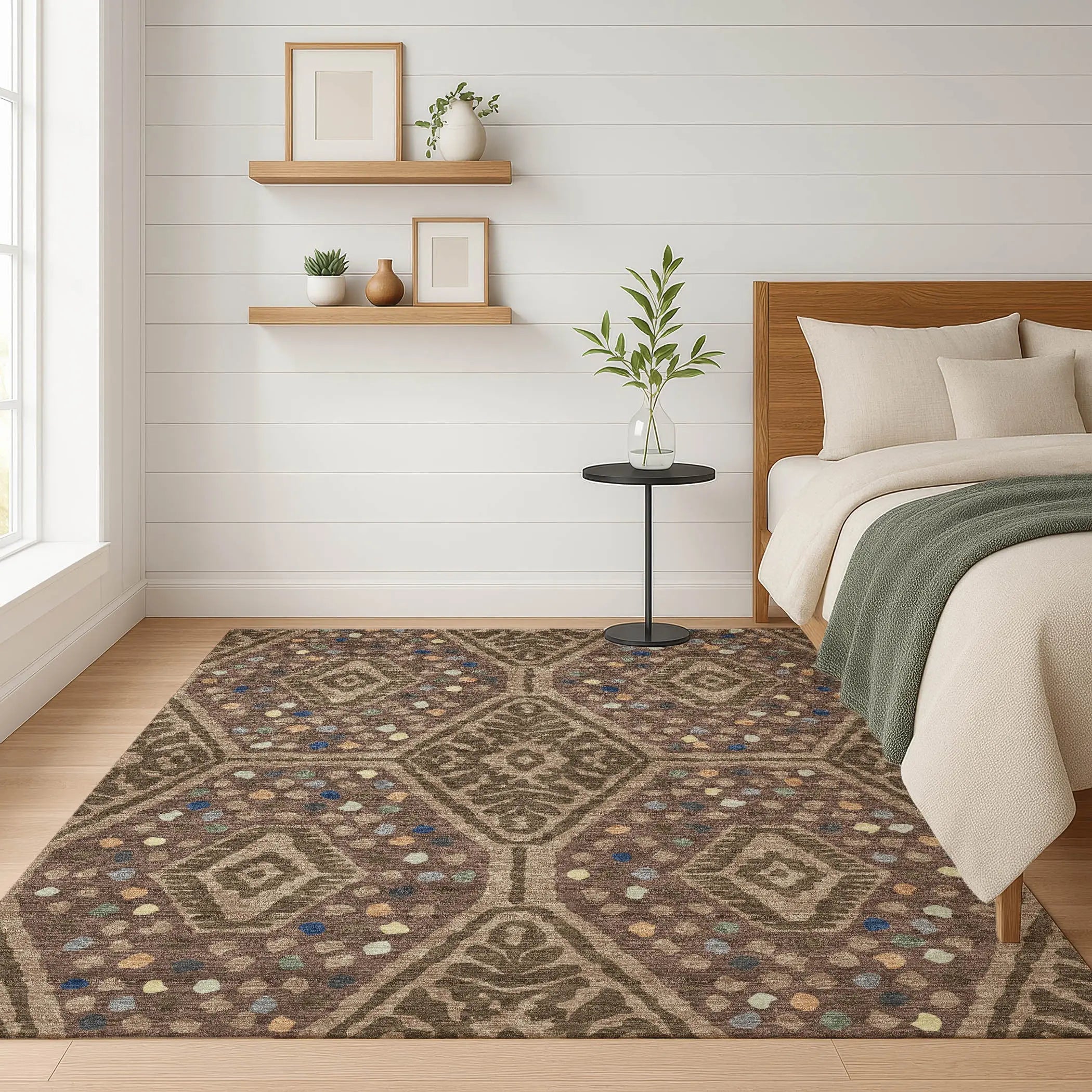 3' X 5' Brown And Copper Tribal Washable Indoor Outdoor Area Rug Homeroots Outdoor