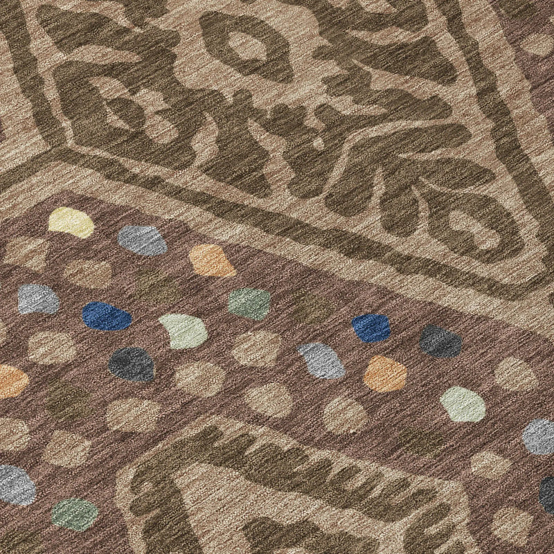 3' X 5' Brown And Copper Tribal Washable Indoor Outdoor Area Rug Homeroots Outdoor