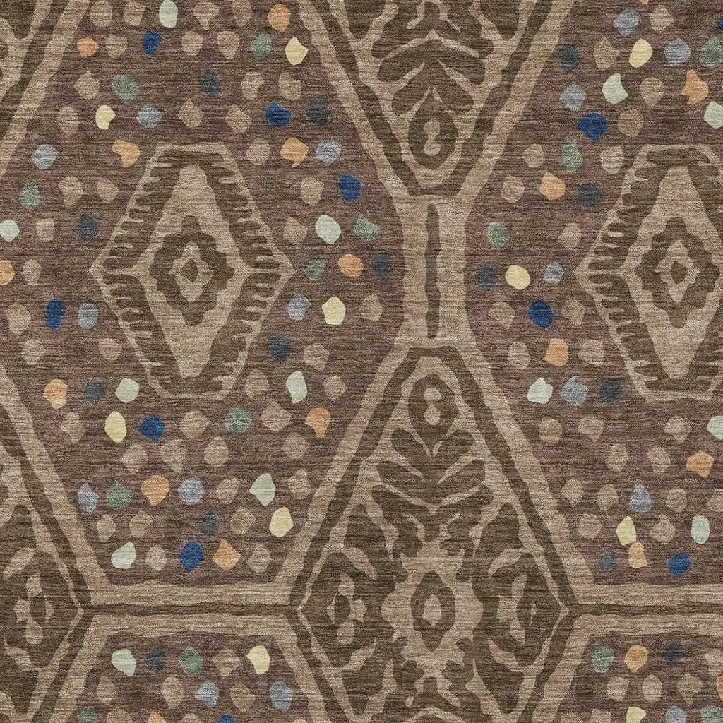 3' X 5' Brown And Copper Tribal Washable Indoor Outdoor Area Rug Homeroots Outdoor