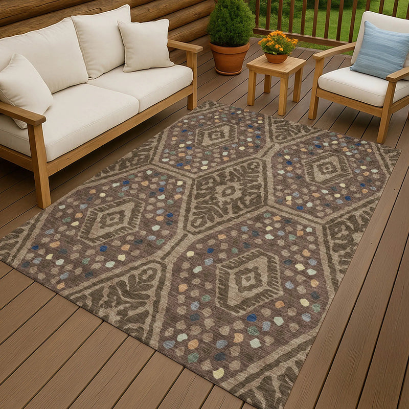 3' X 5' Brown And Copper Tribal Washable Indoor Outdoor Area Rug Homeroots Outdoor
