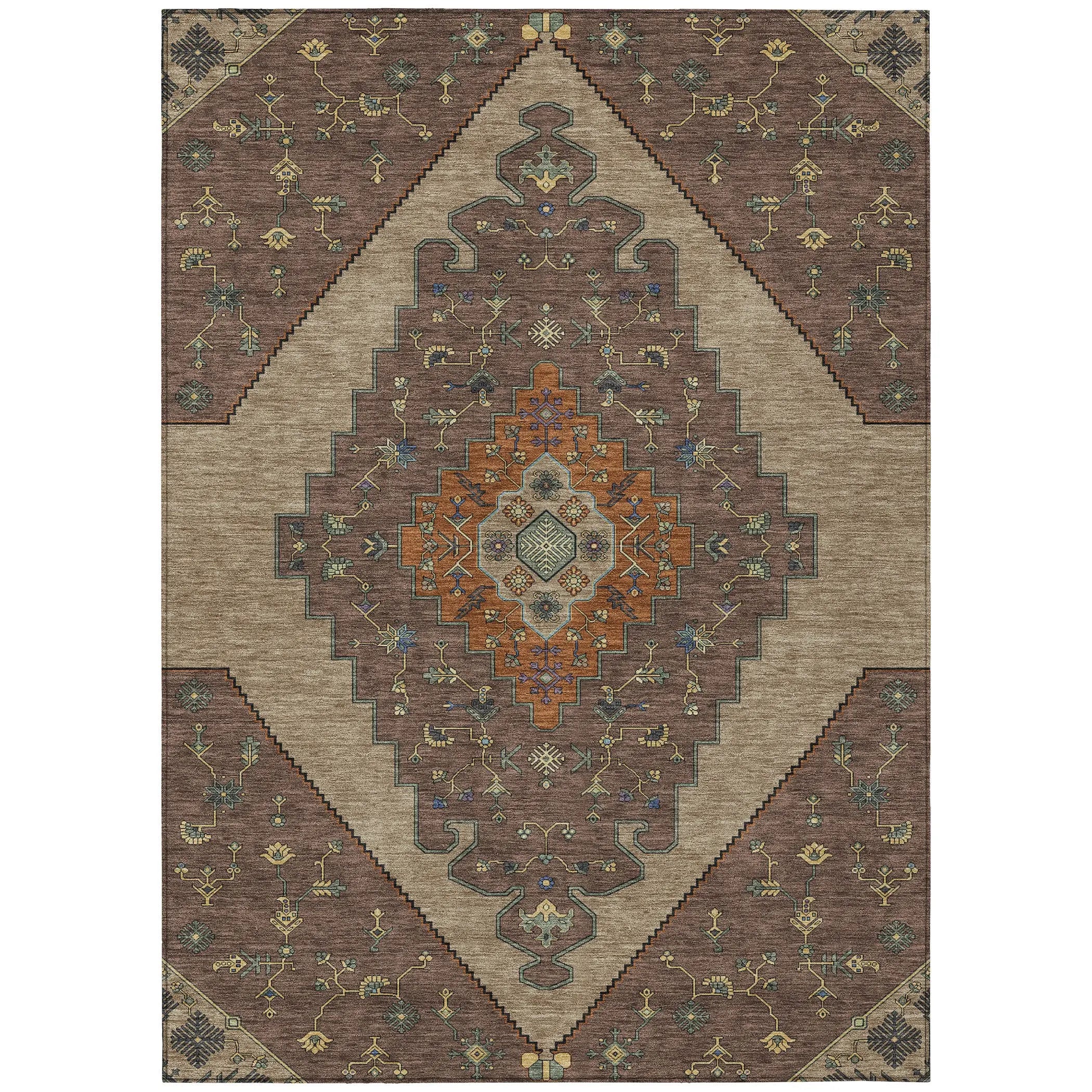 3' X 5' Brown And Gold Geometric Washable Indoor Outdoor Area Rug Homeroots Outdoor