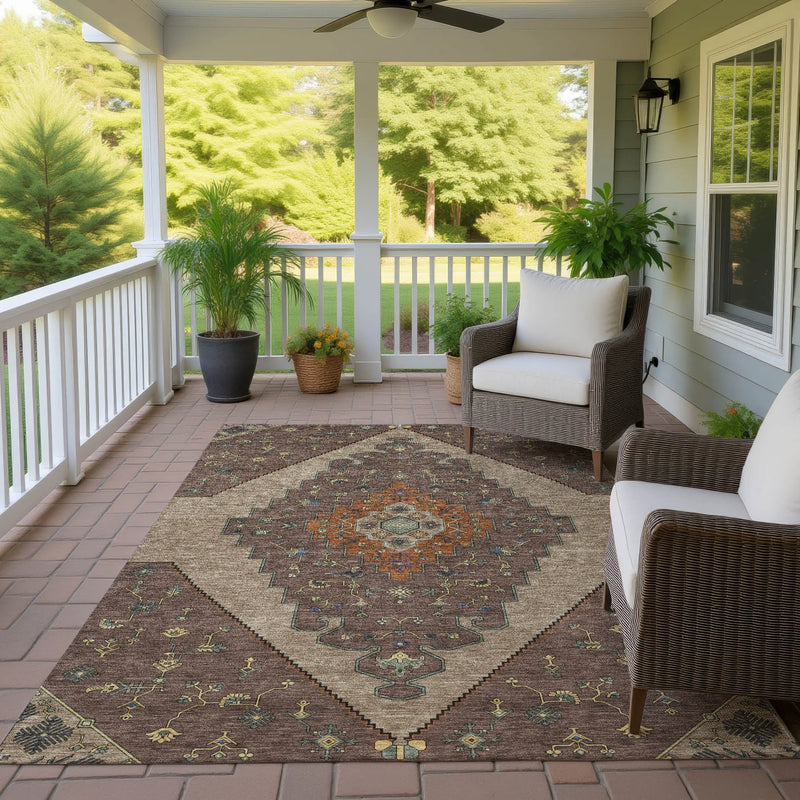 3' X 5' Brown And Gold Geometric Washable Indoor Outdoor Area Rug Homeroots Outdoor