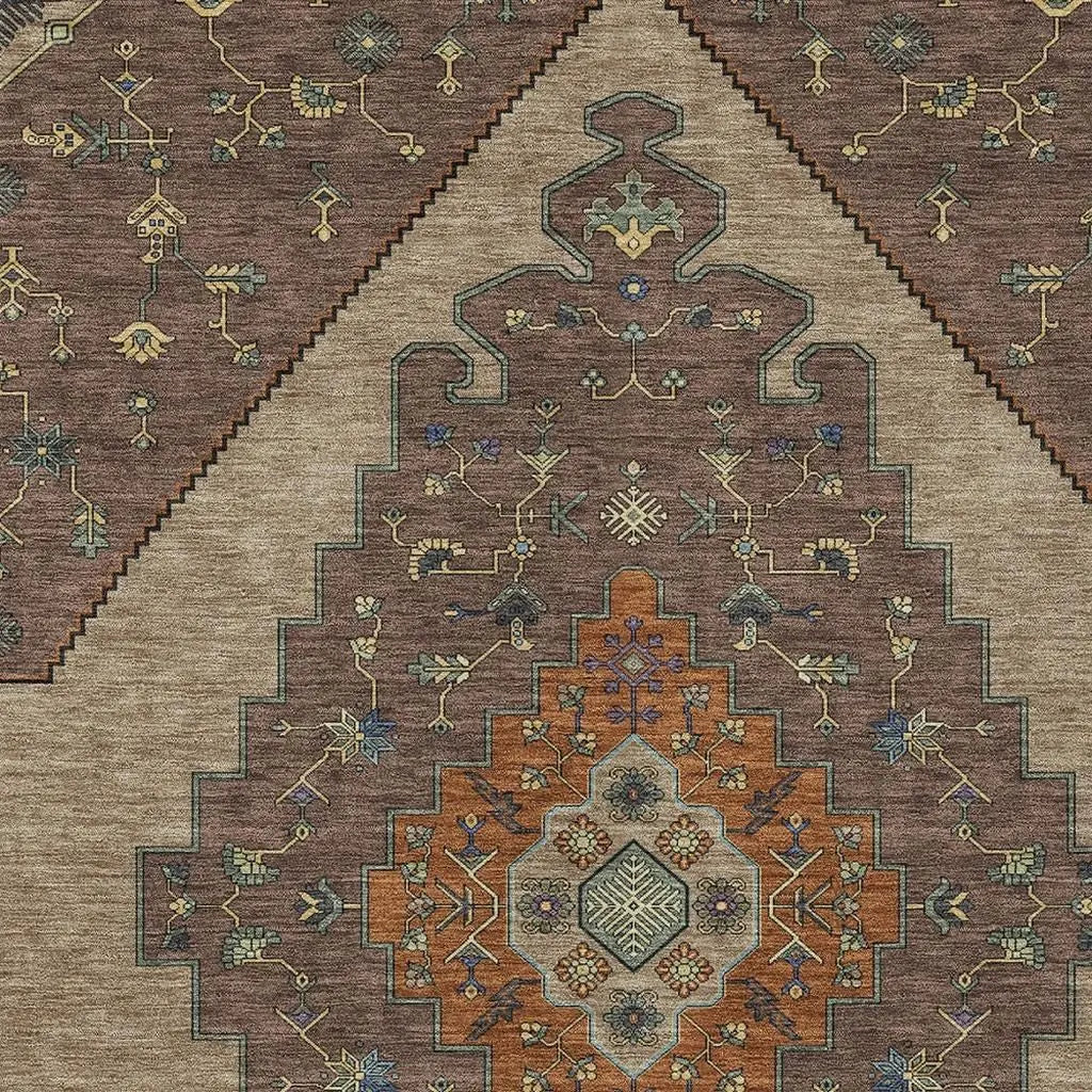 3' X 5' Brown And Gold Geometric Washable Indoor Outdoor Area Rug Homeroots Outdoor