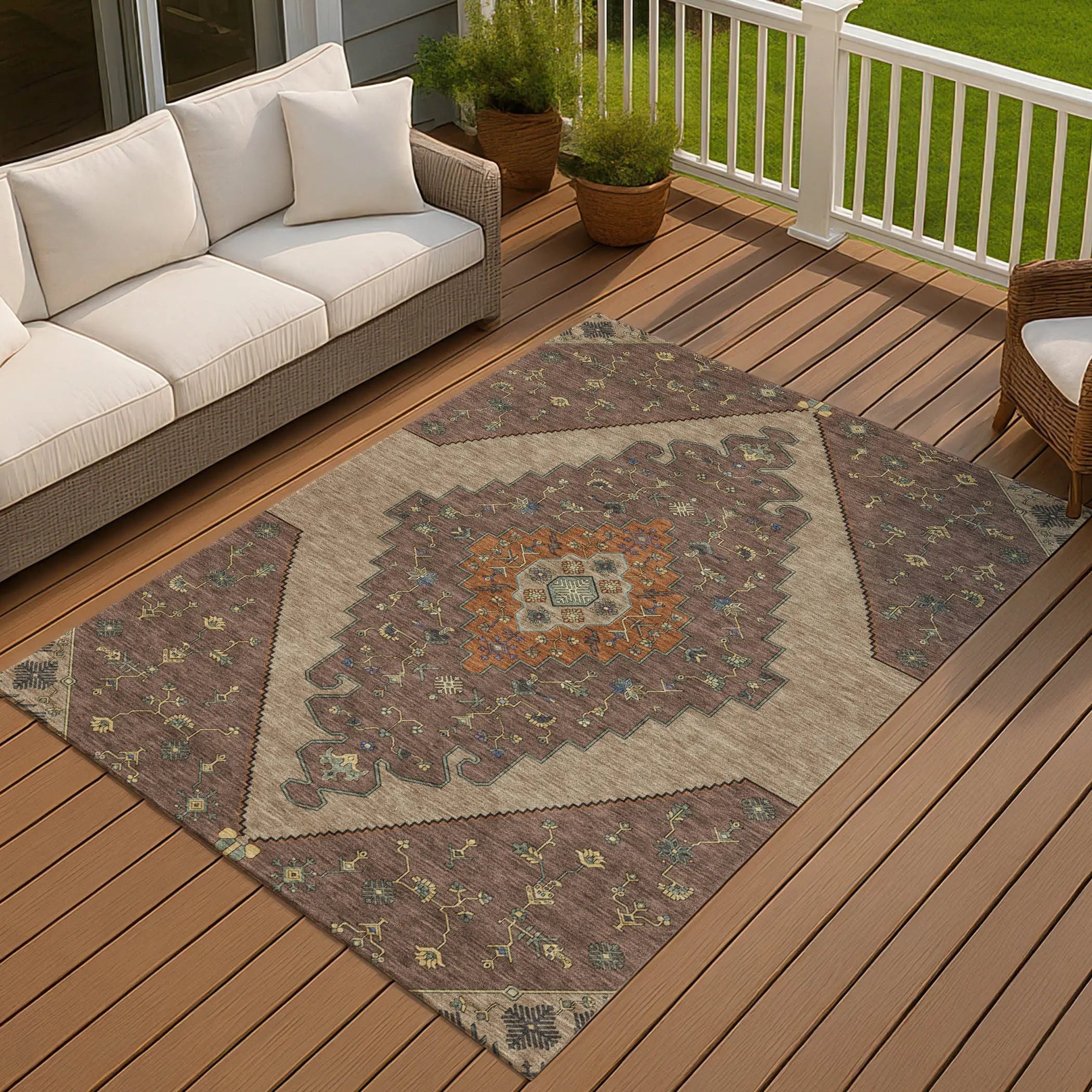 3' X 5' Brown And Gold Geometric Washable Indoor Outdoor Area Rug Homeroots Outdoor