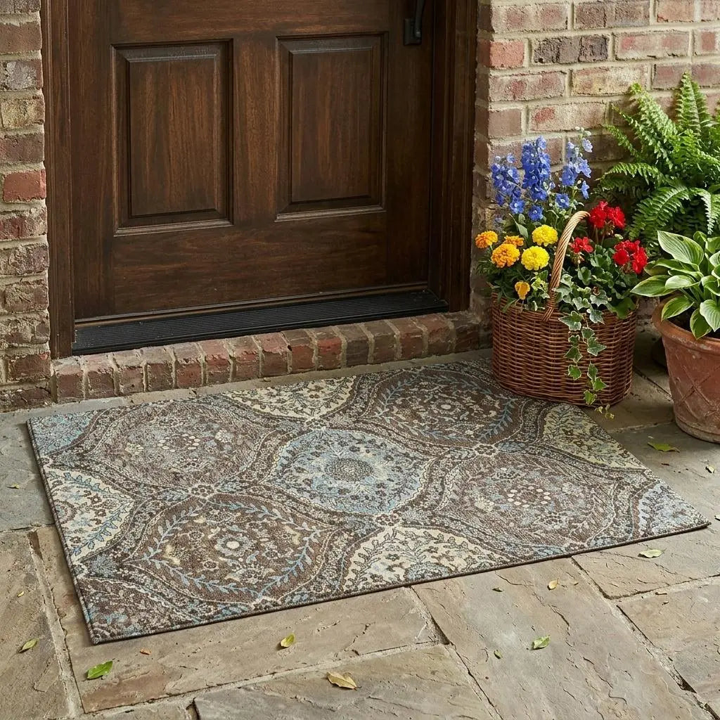 3' X 5' Brown And Graphite Ogee Washable Indoor Outdoor Area Rug Homeroots Outdoor