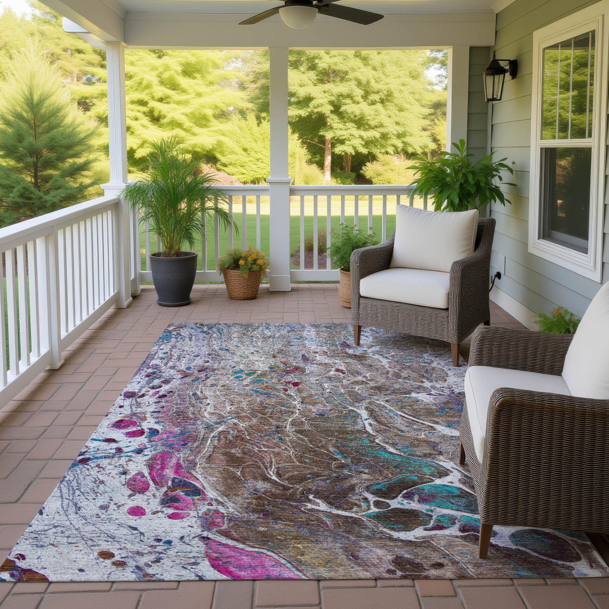 3' X 5' Brown And Gray Abstract Washable Indoor Outdoor Area Rug Homeroots Outdoor