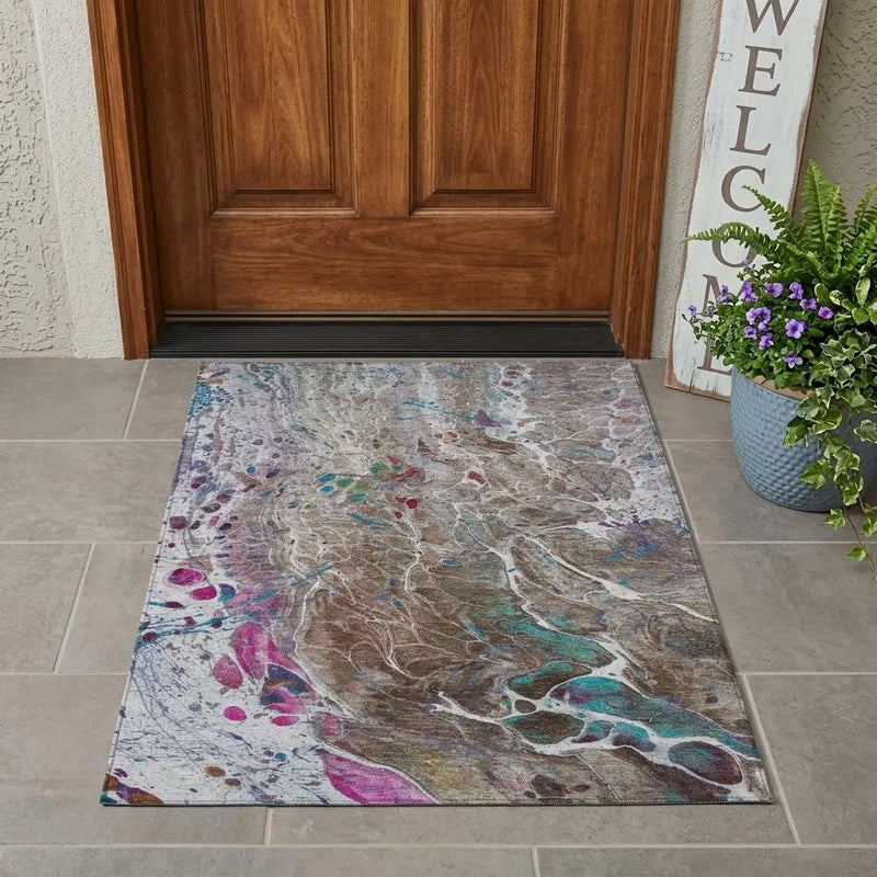 3' X 5' Brown And Gray Abstract Washable Indoor Outdoor Area Rug Homeroots Outdoor