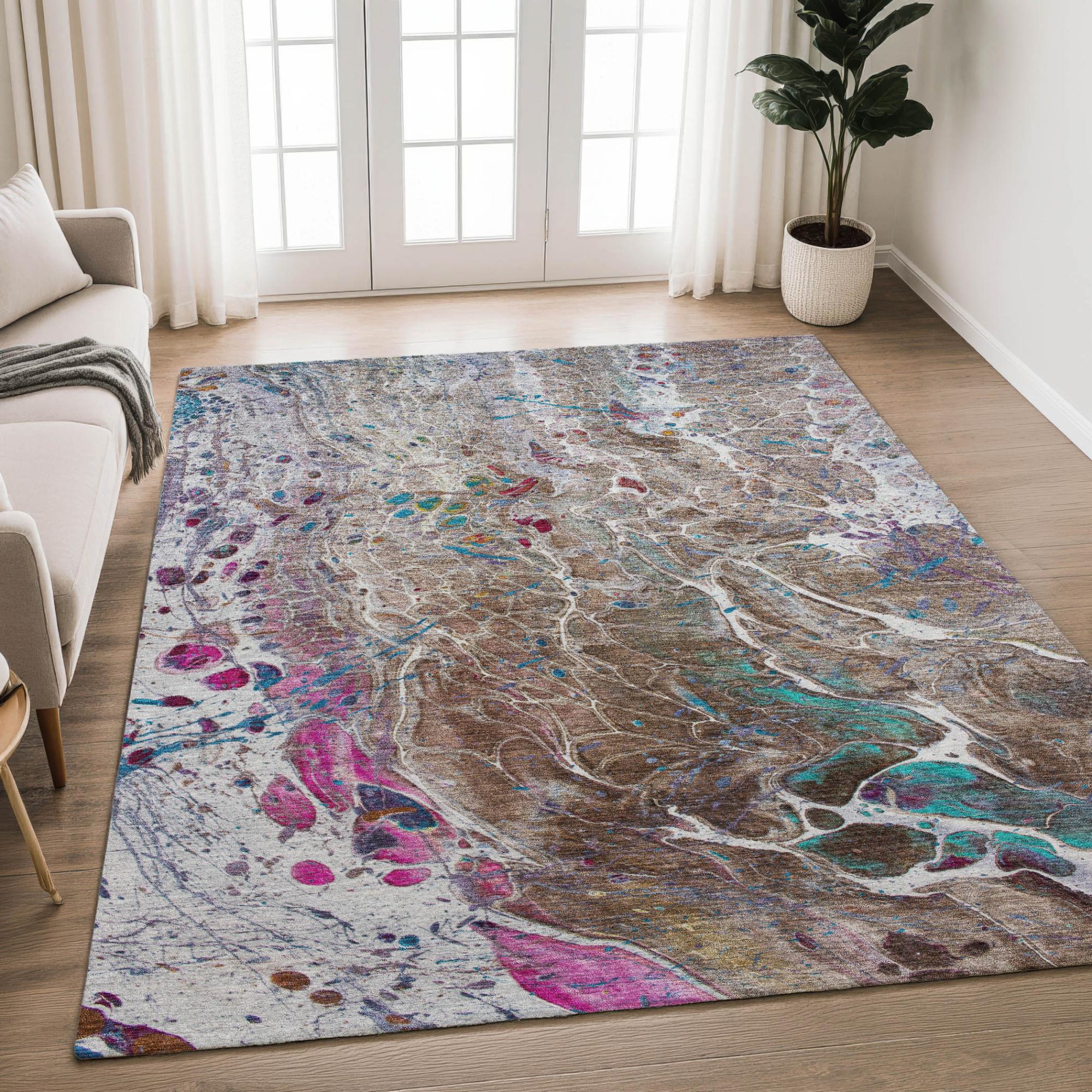 3' X 5' Brown And Gray Abstract Washable Indoor Outdoor Area Rug Homeroots Outdoor