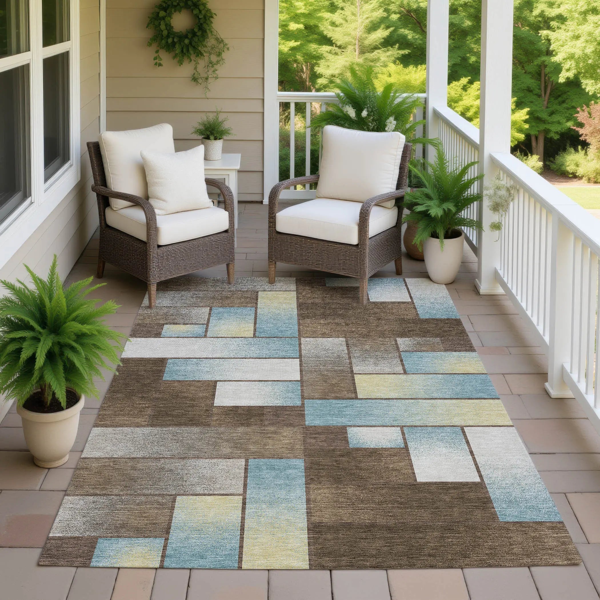 3' X 5' Brown And Gray Geometric Washable Indoor Outdoor Area Rug Homeroots Outdoor