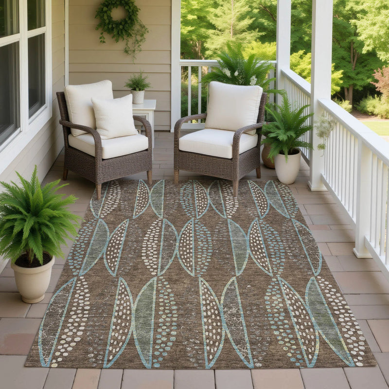 3' X 5' Brown And Gray Geometric Washable Indoor Outdoor Area Rug Homeroots Outdoor