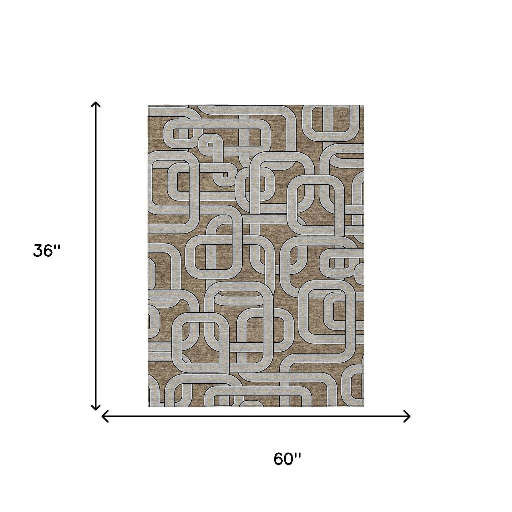 3' X 5' Brown And Gray Geometric Washable Indoor Outdoor Area Rug Homeroots Outdoor