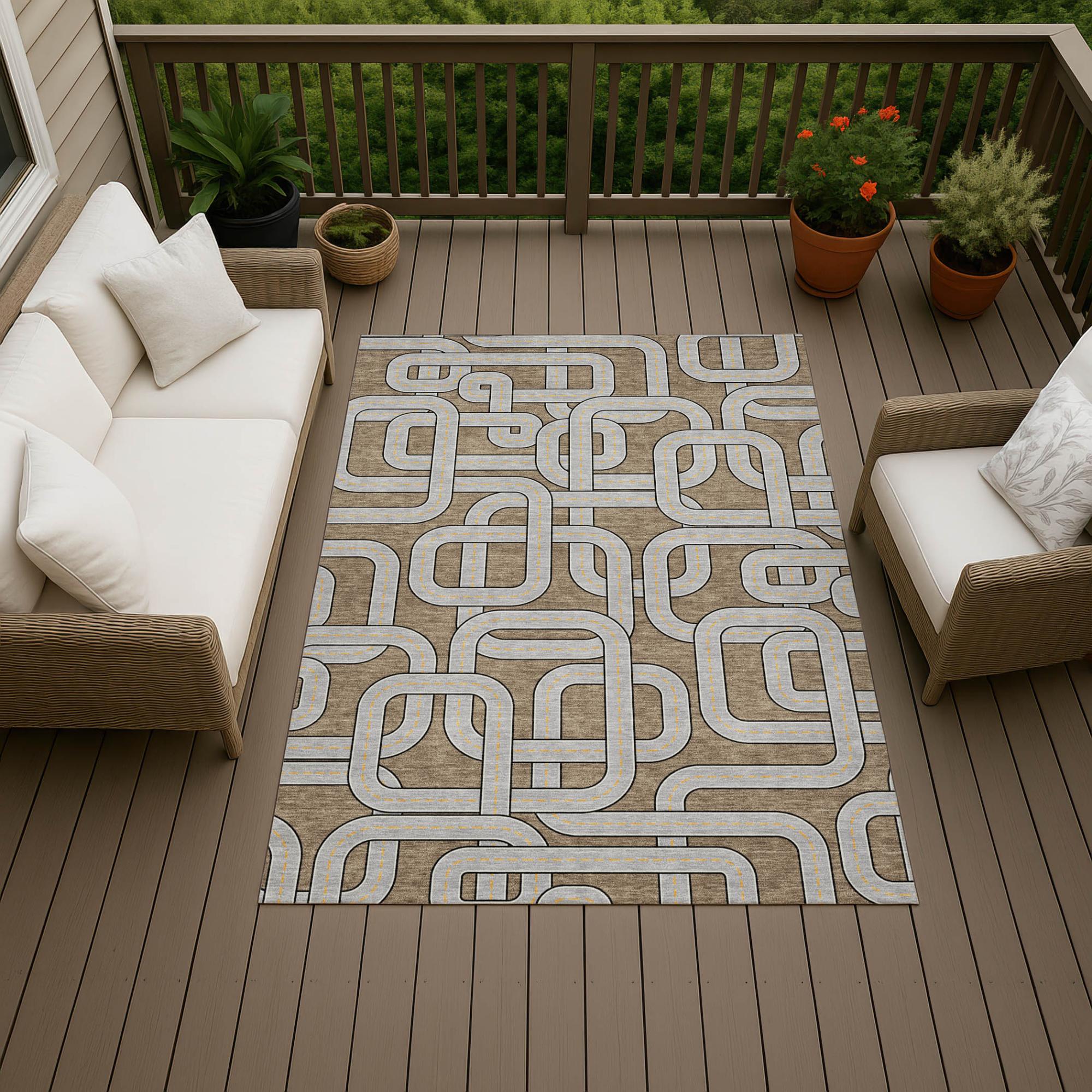 3' X 5' Brown And Gray Geometric Washable Indoor Outdoor Area Rug Homeroots Outdoor