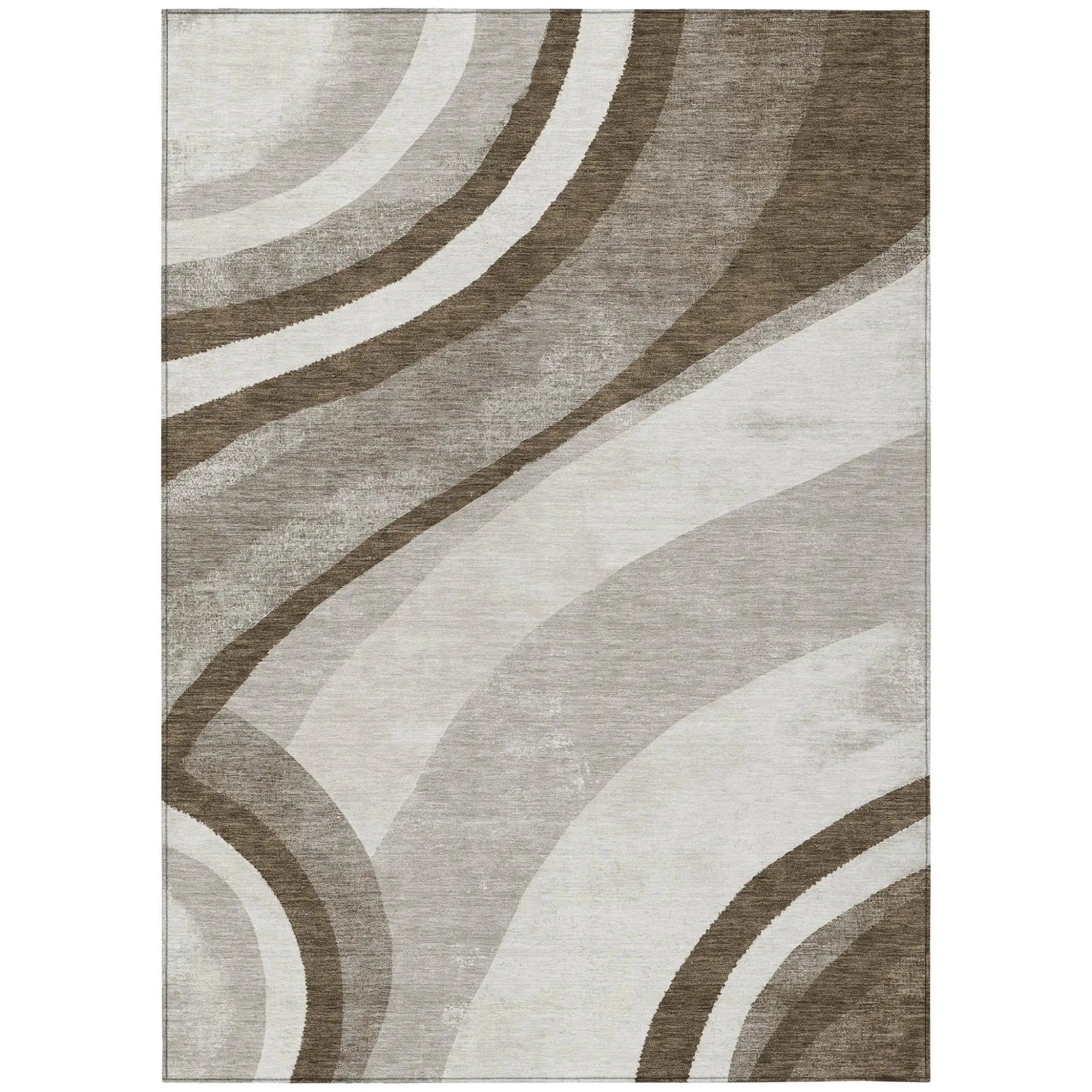 3' X 5' Brown And Ivory Abstract Washable Indoor Outdoor Area Rug Homeroots Outdoor