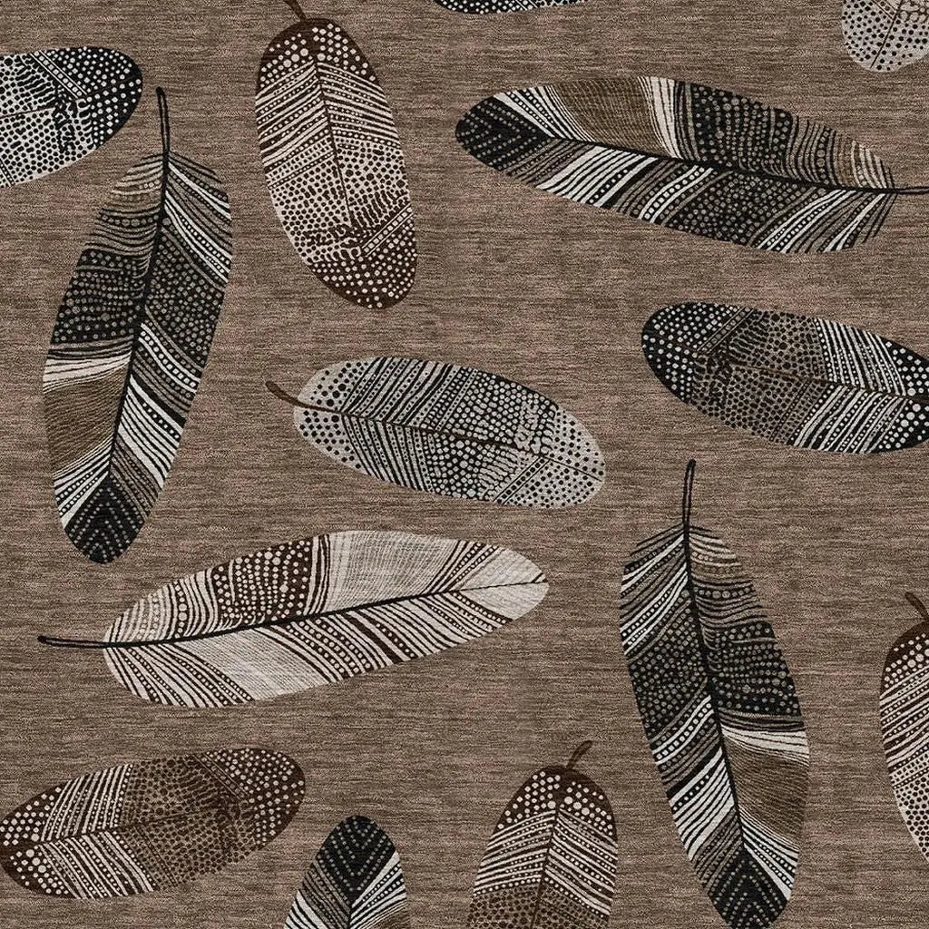 3' X 5' Brown And Ivory Botanical Leaves Washable Indoor Outdoor Area Rug Homeroots Outdoor