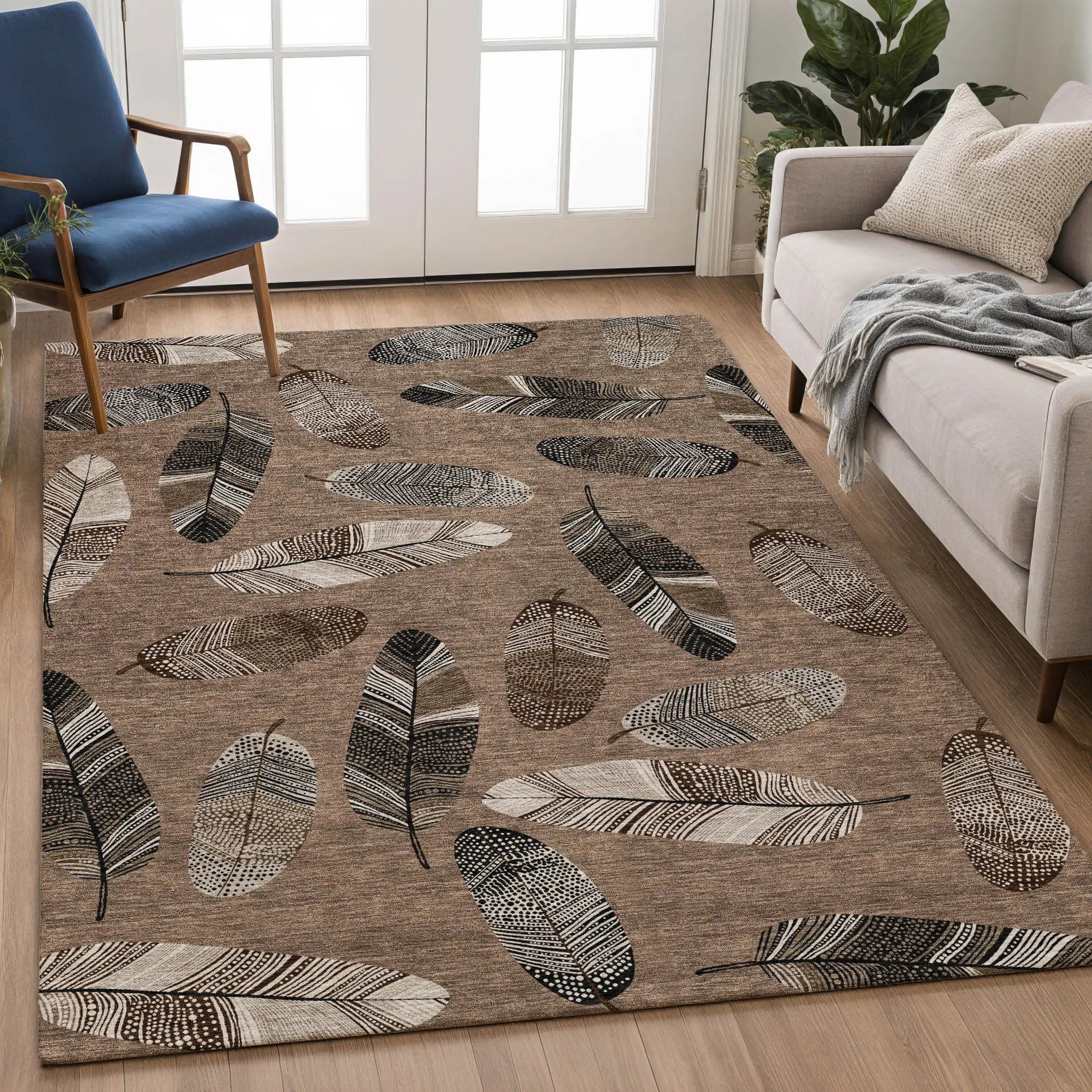 3' X 5' Brown And Ivory Botanical Leaves Washable Indoor Outdoor Area Rug Homeroots Outdoor